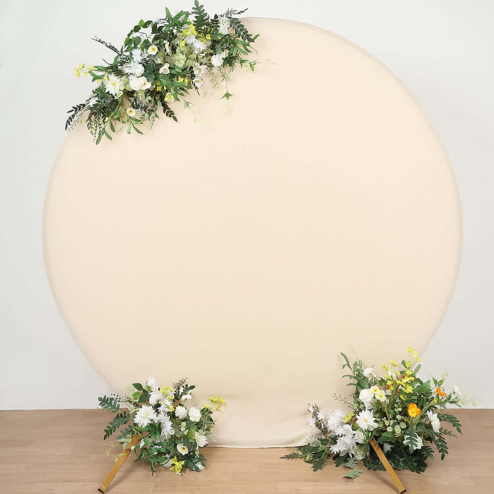 7.5ft Double-Sided Matte Beige Spandex Round Party Backdrop Stand Cover