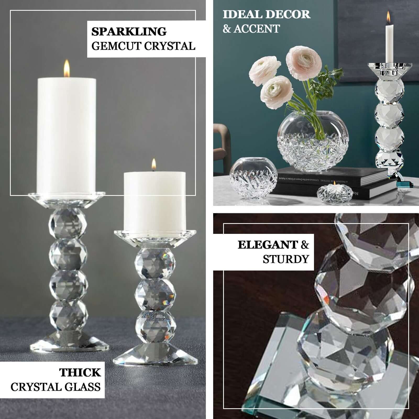 7-Inch Tall Premium Gemcut Crystal Glass Votive Candle Holder for Decorative Display
