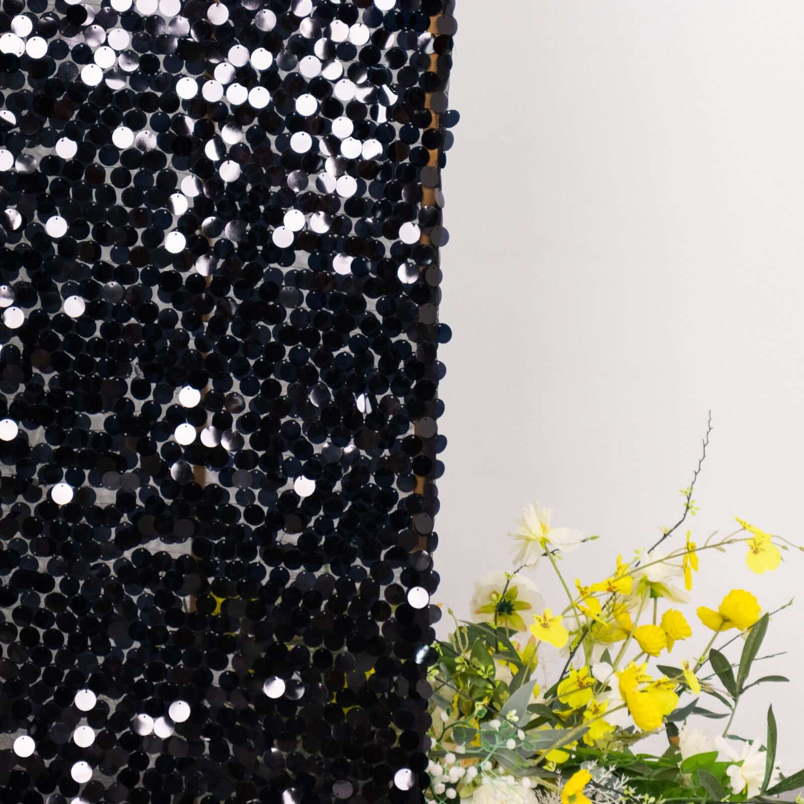 7ft Black Double-Sided Payette Sequin Chiara Cover for Half-Moon Wedding Backdrop Stand