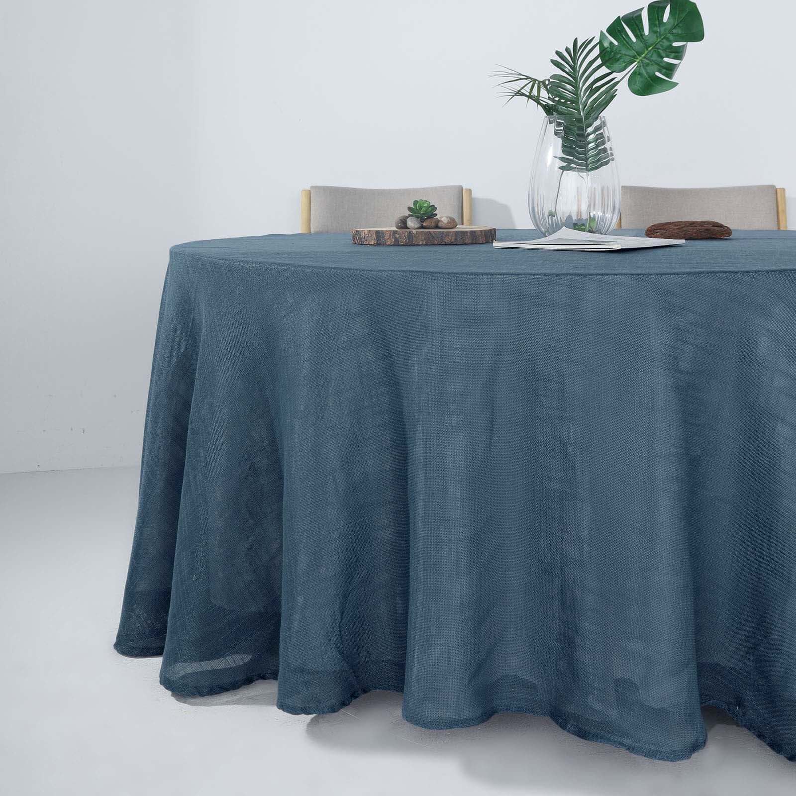 Premium Blue Faux Linen 120' Round Wrinkle-Resistant Tablecloth