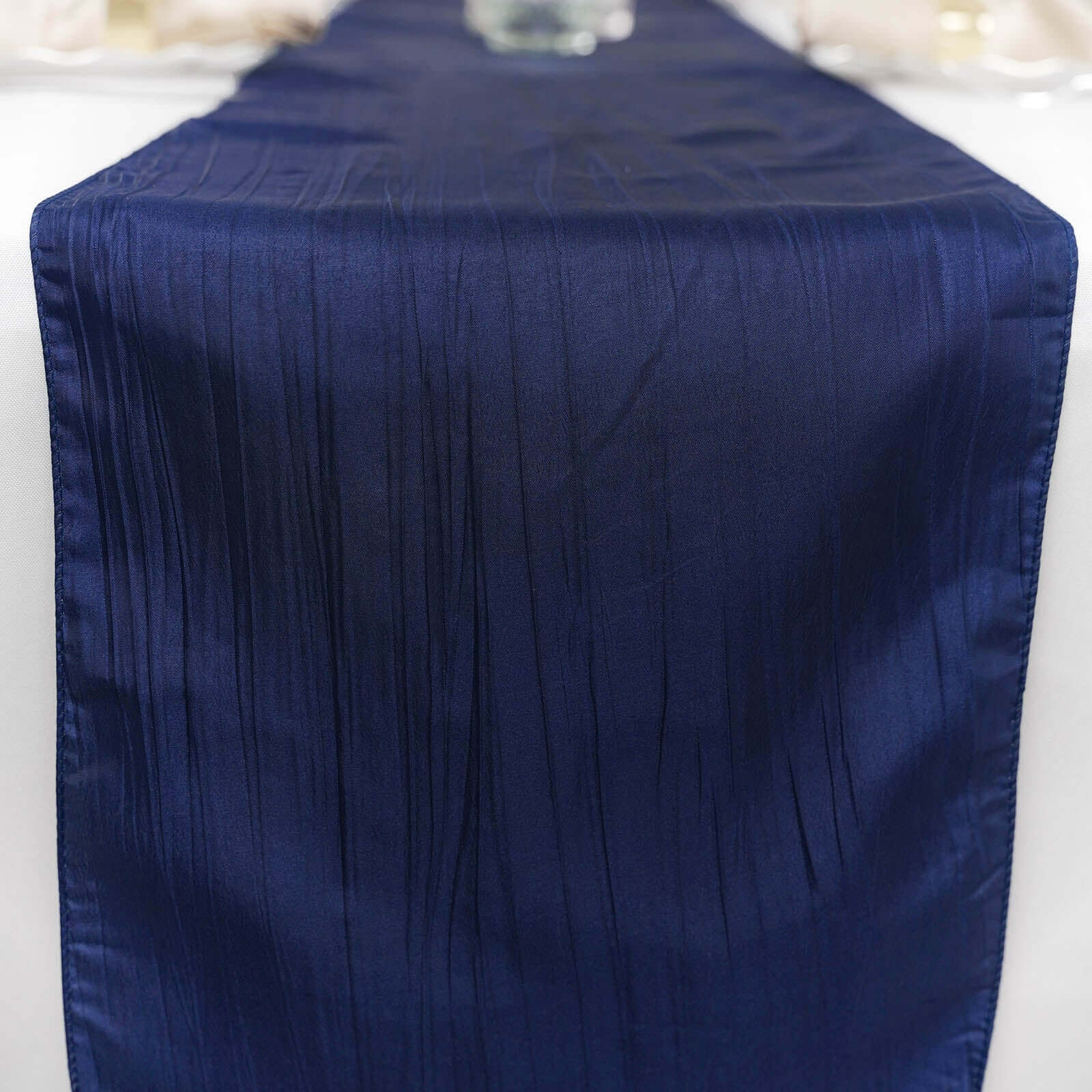 Navy Blue Taffeta 12x108 Table Runner with Accordion Crinkle Design