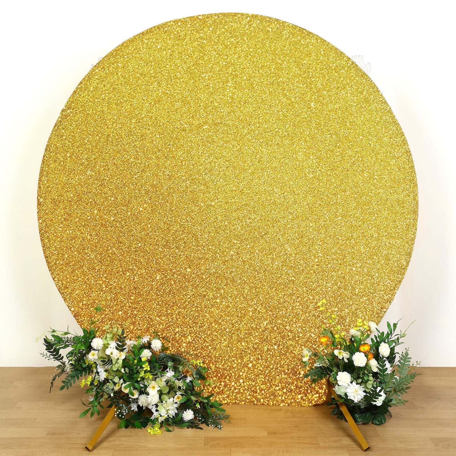 7.5ft Gold Double-Sided Metallic Shimmer Tinsel Spandex Wedding Arch Cover - Ideal Photo Backdrop