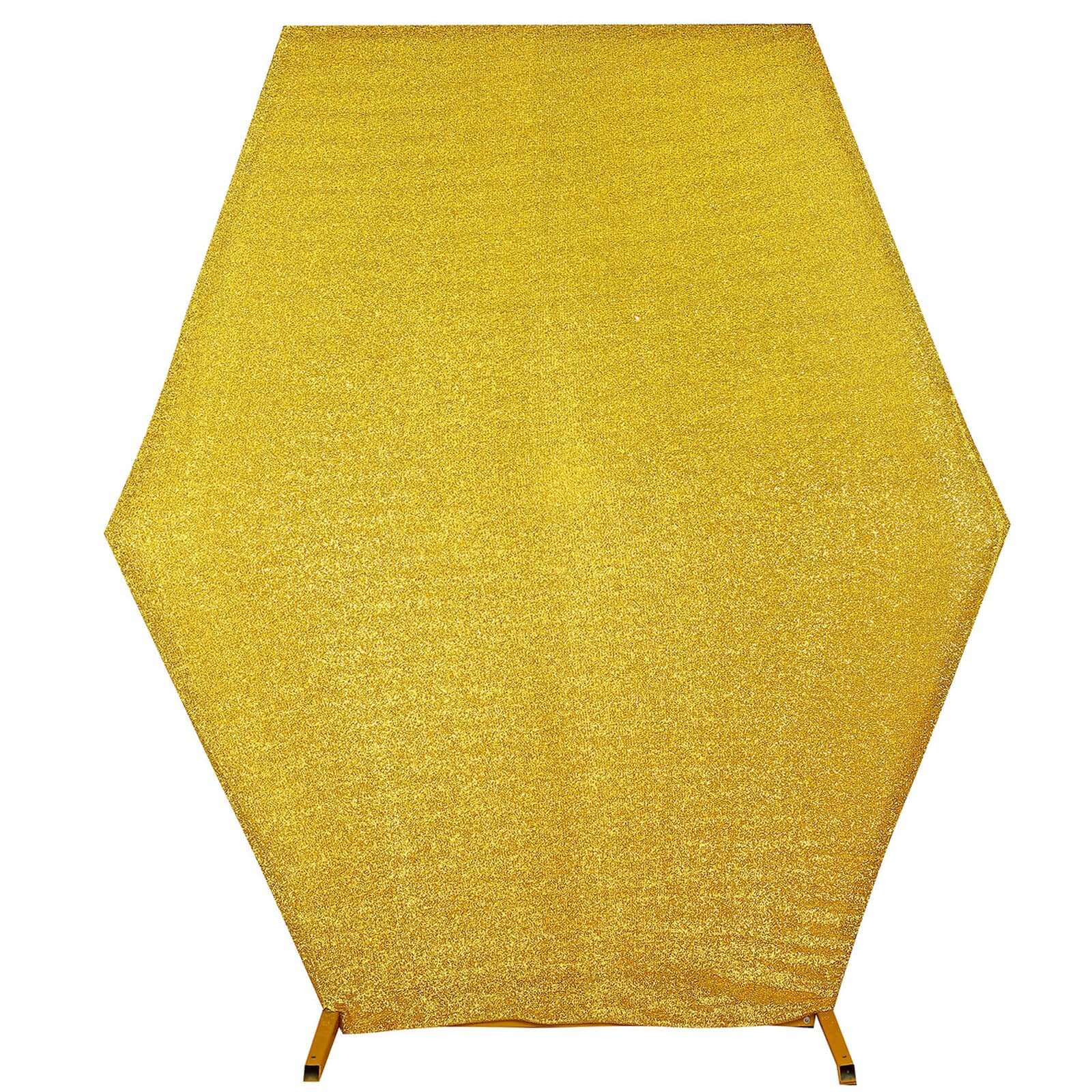 7ft x 8ft Double-Sided Gold Metallic Shimmer Tinsel Spandex Hexagon Wedding Arbor Backdrop