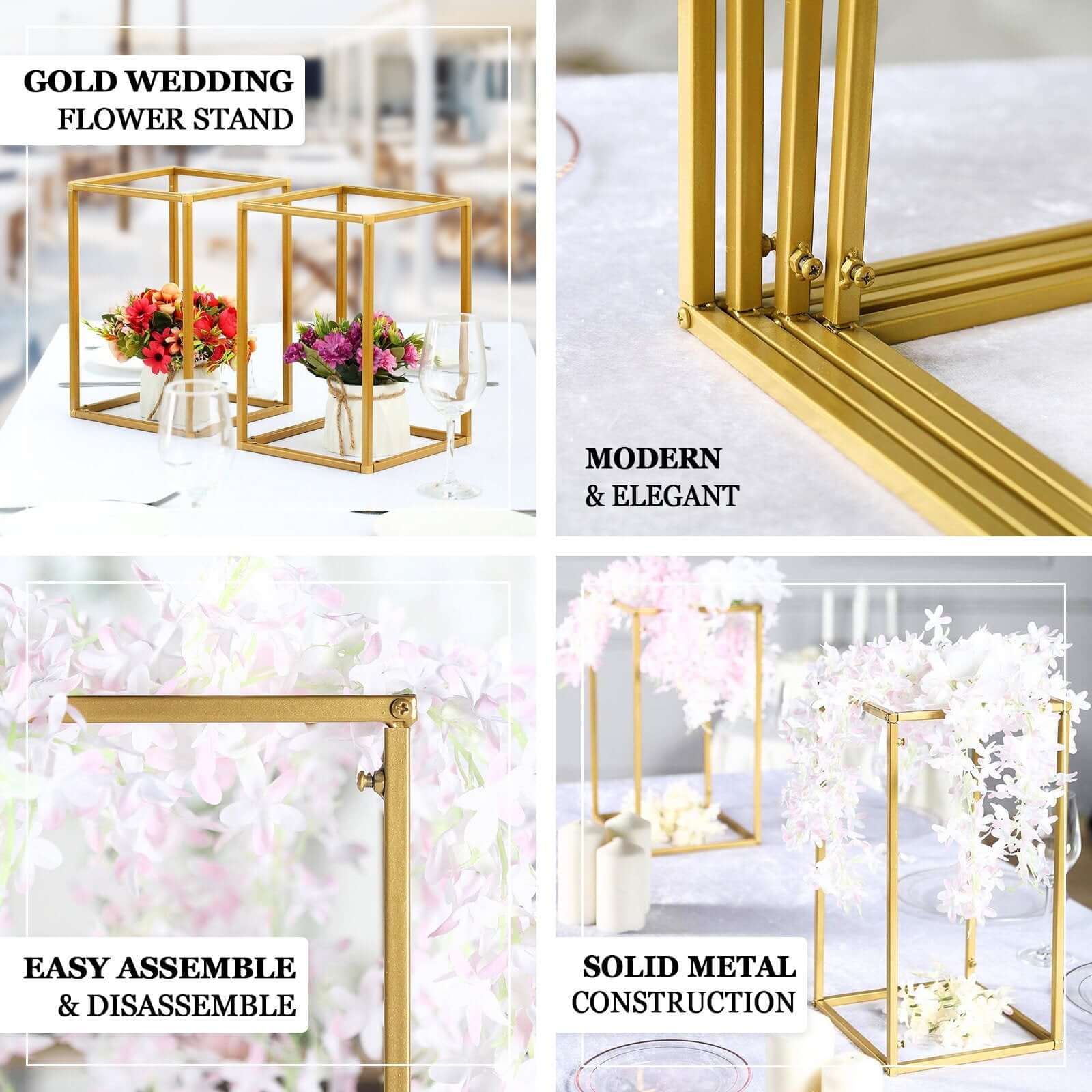 Sale! 4-Piece Matte Gold Metal Flower Stand Set for Wedding Centerpieces - Durable Displays in 16/24/32/40 Inches