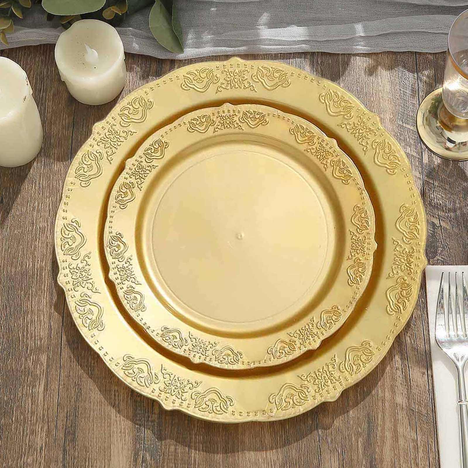 Hot Deal! 10-Pack Gold Embossed Scalloped Edge Plastic Round 7.5