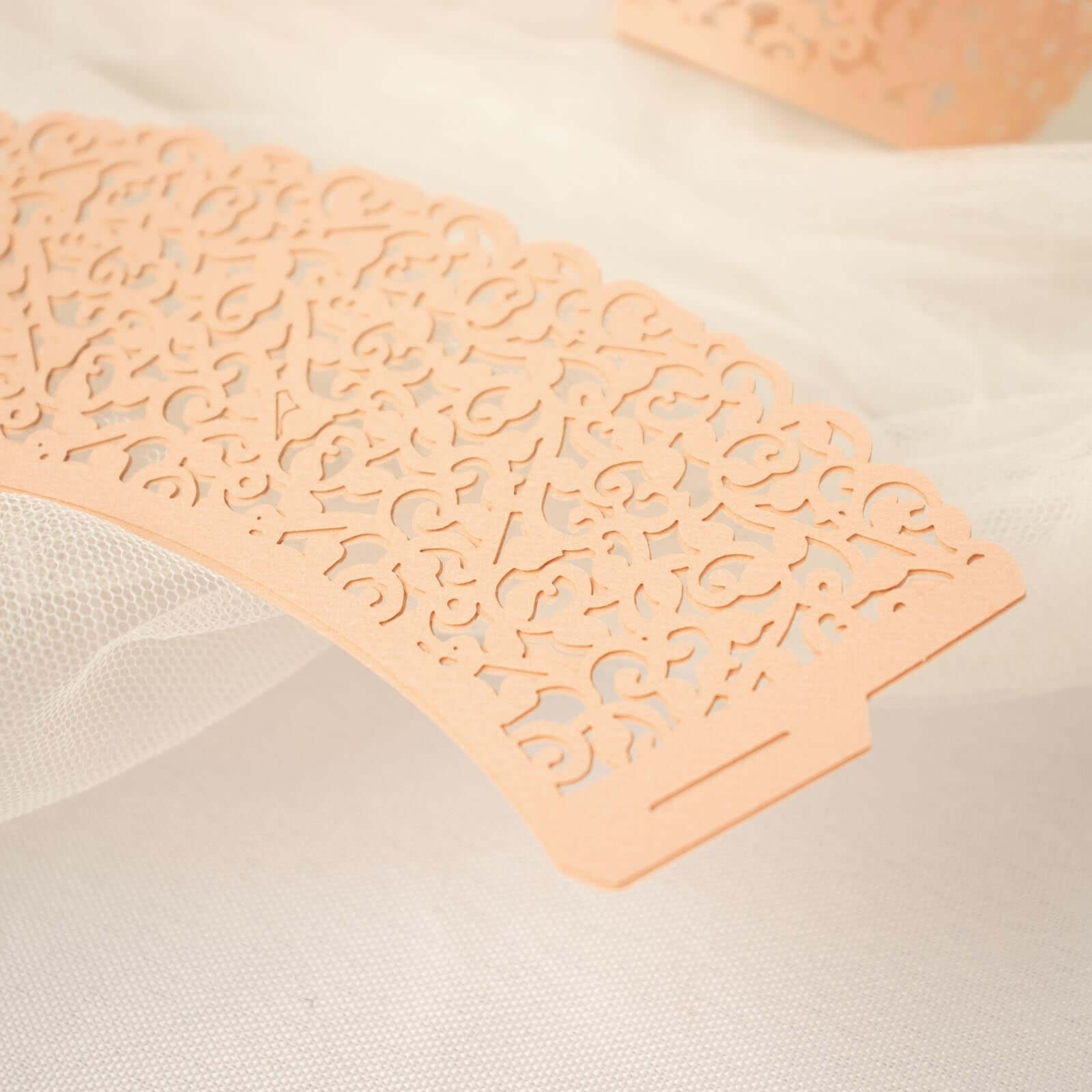 25-Pack Premium Blush Paper Cupcake Wrappers with Lace Laser Cut Design for Party Baking