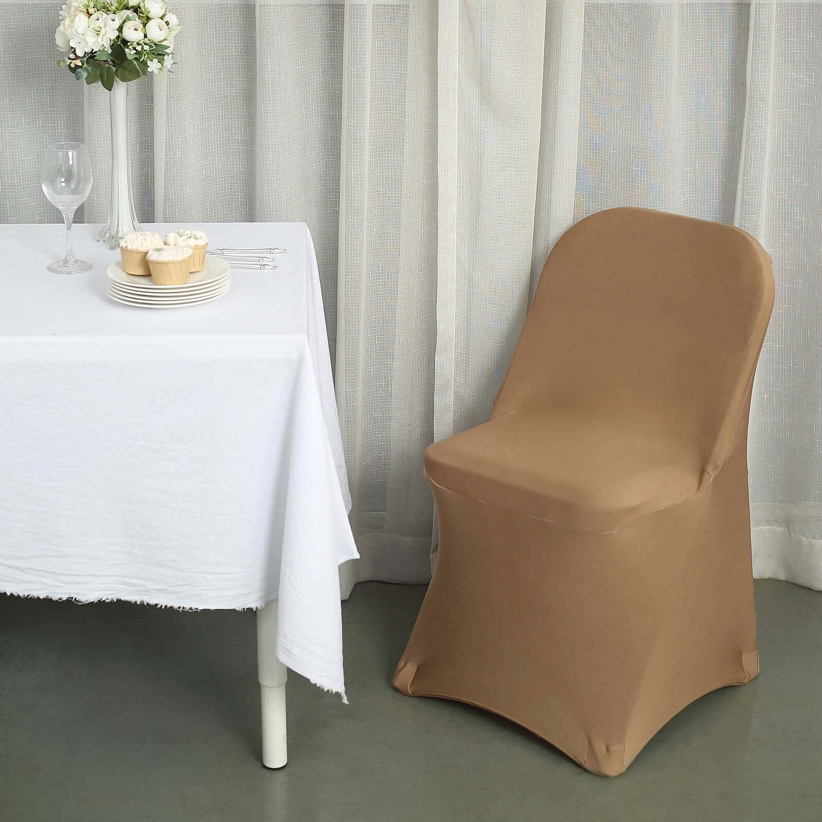 Reusable & Wrinkle-Resistant Taupe Stretch Spandex Slipcover for Folding Chairs
