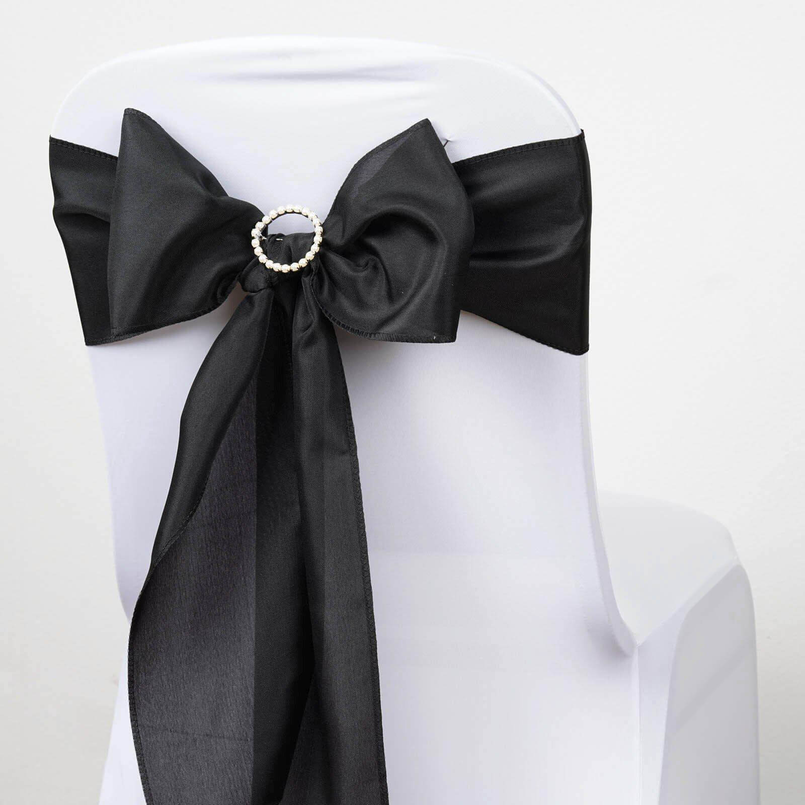 5-Pack Black Polyester Chair Sashes - Elegant Decor for Special Events