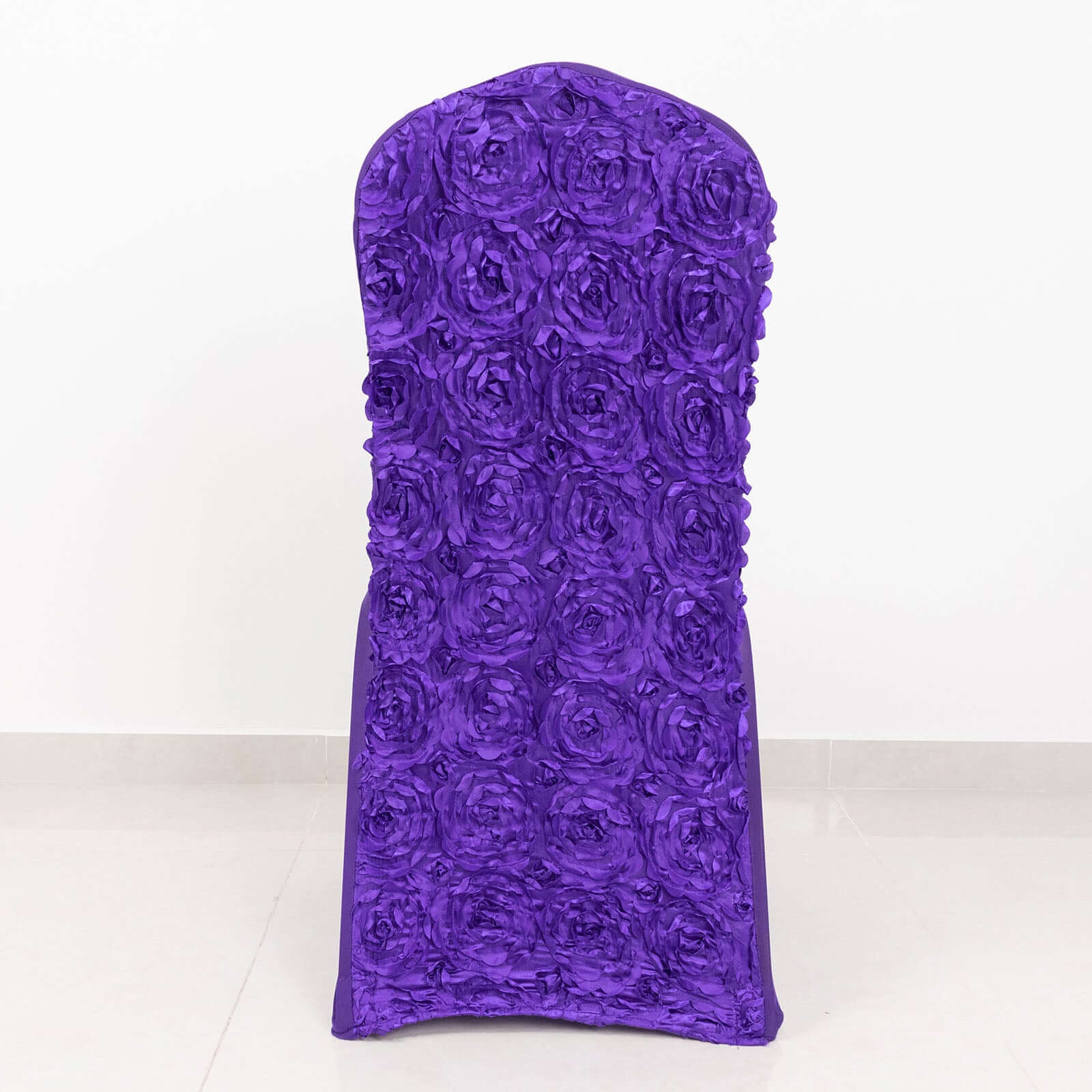 Purple Satin Rosette Stretch Slip-On Chair Cover for Banquets - Elegant & Durable
