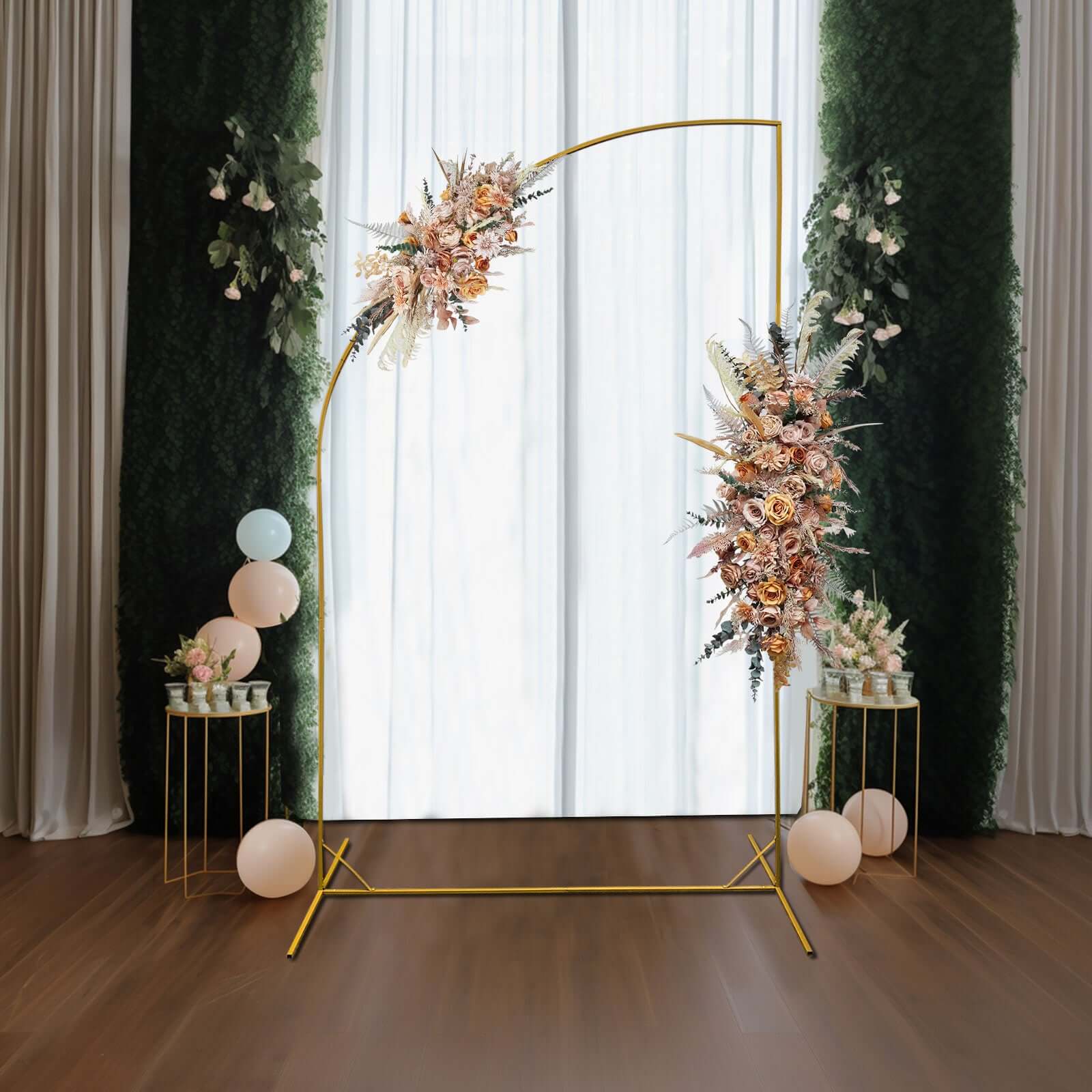 Discount! 8ft Gold Metal Half Moon Floral Frame Wedding Arbor Stand for Event Decoration