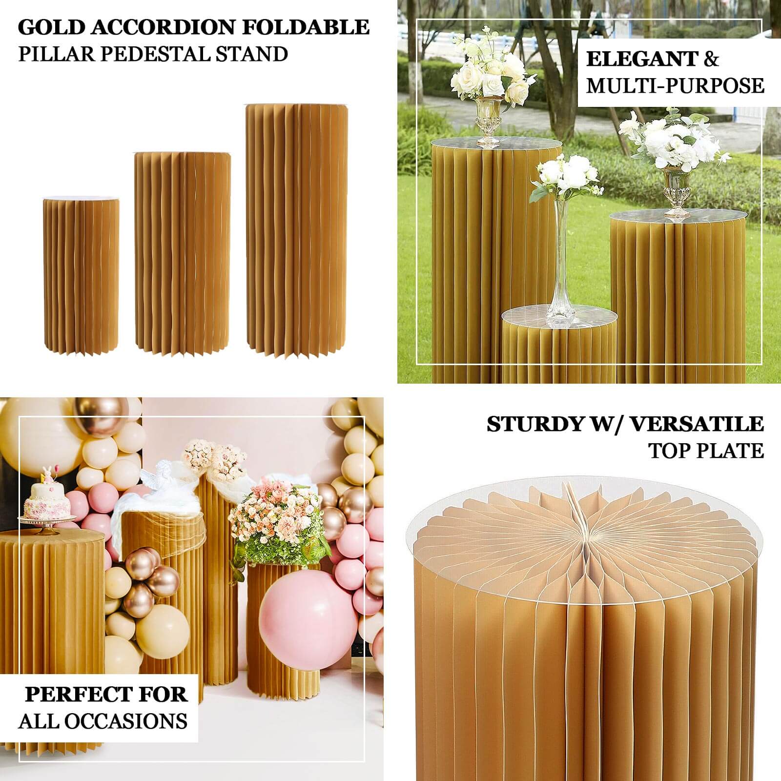 Hot! 24 - inch Gold Accordion Cylinder Display Stand with PVC Top Plate