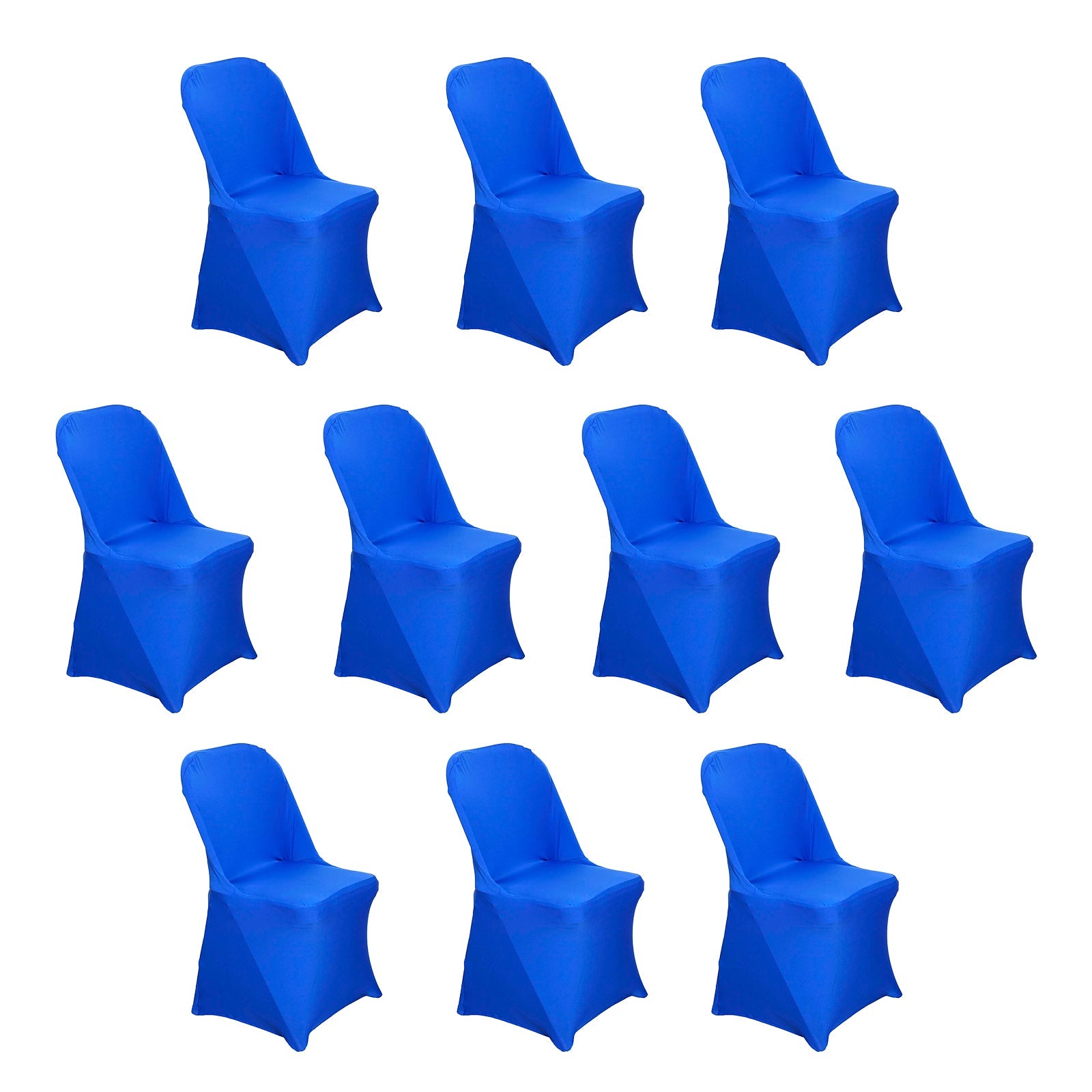 10-Piece Set of Royal Blue Stretch Spandex Chair Covers for Folding Chairs - Durable 160GSM Slipcovers