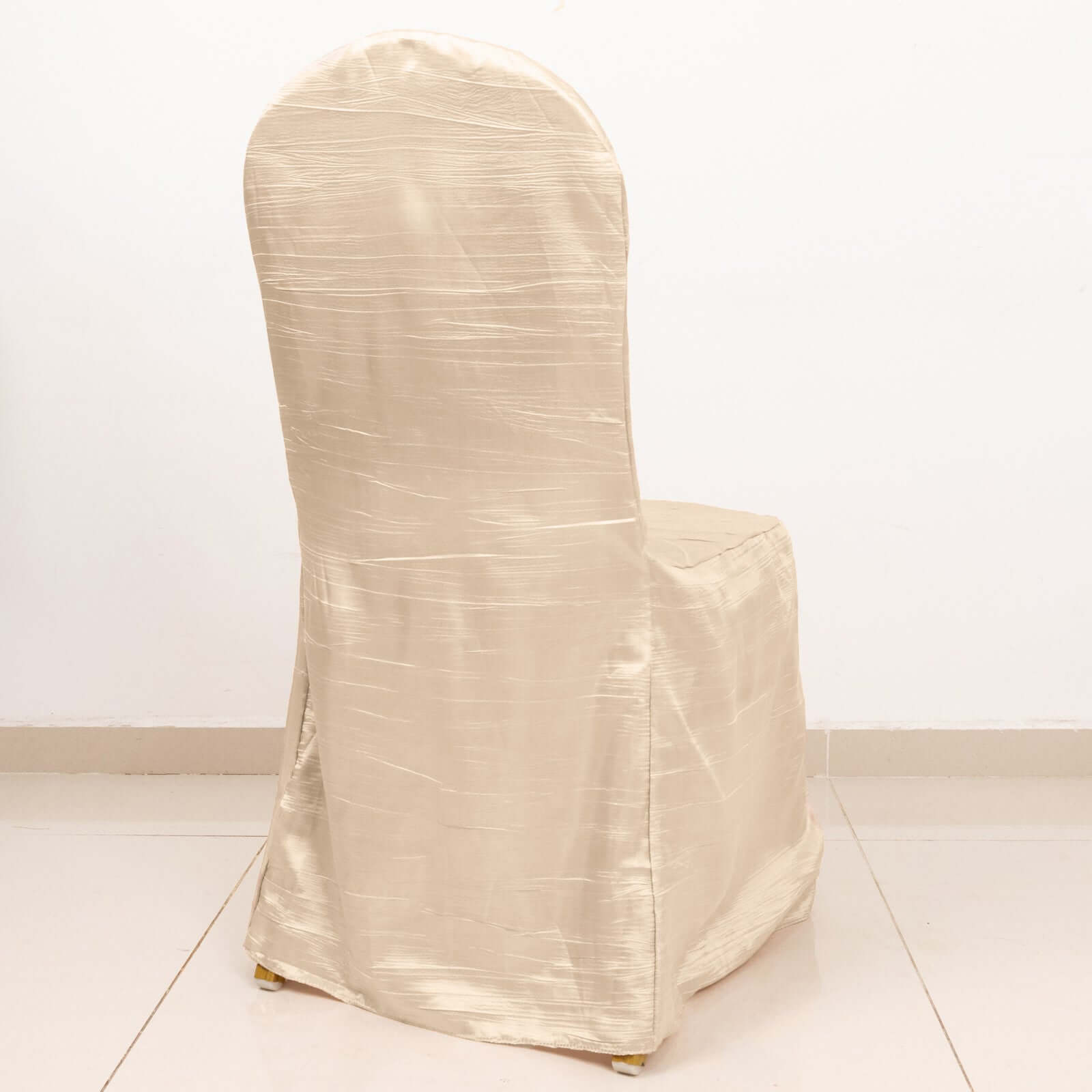 Beige Reusable Crinkle Crushed Taffeta Chair Cover for Banquet Chairs - Great Value!