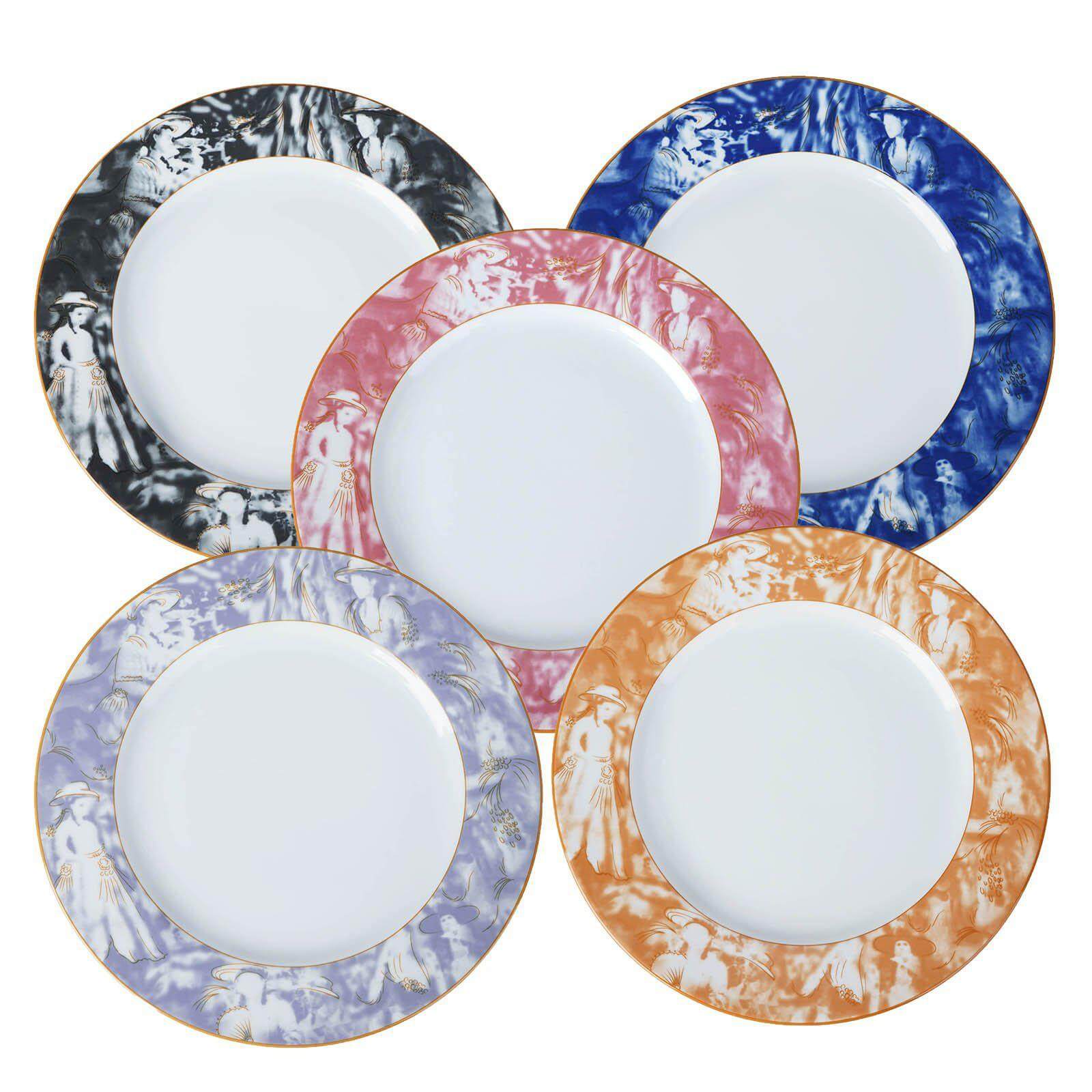 Hot Deal! 12-Pack 11.5-Inch Break-Resistant White/Black Porcelain Dinner Plates with Art Nouveau Rim, Microwave Safe