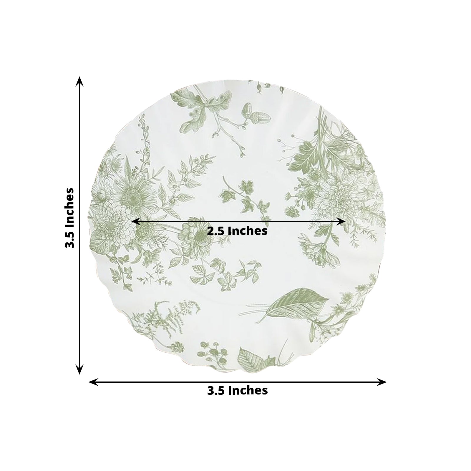 100-Pack Disposable White & Sage Green French Toile Mini Round Dessert Plates for Party