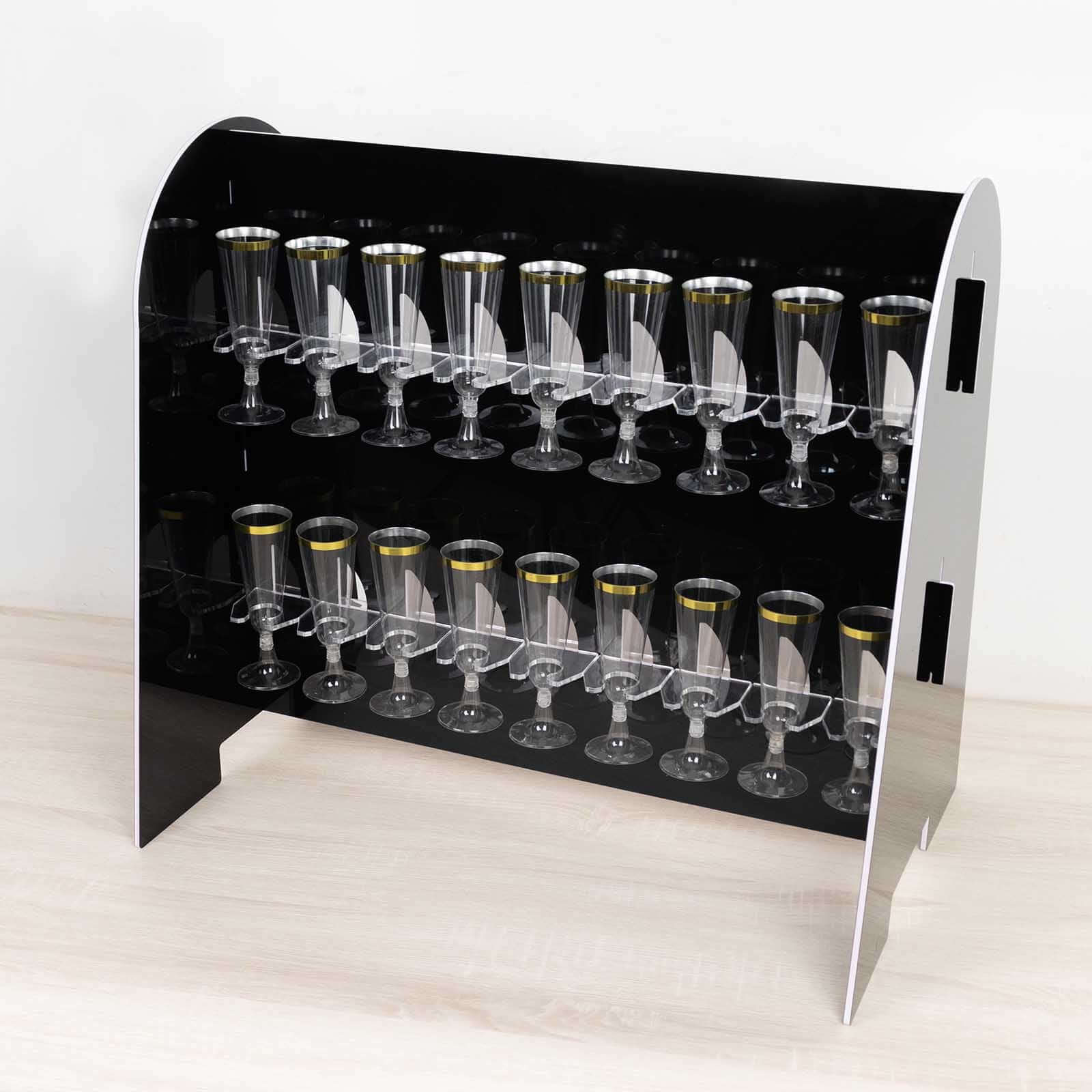 Hot! 2-Tier Glossy Black Champagne Glass Holder Stand with 18 Hooks for Events & DIY Bars