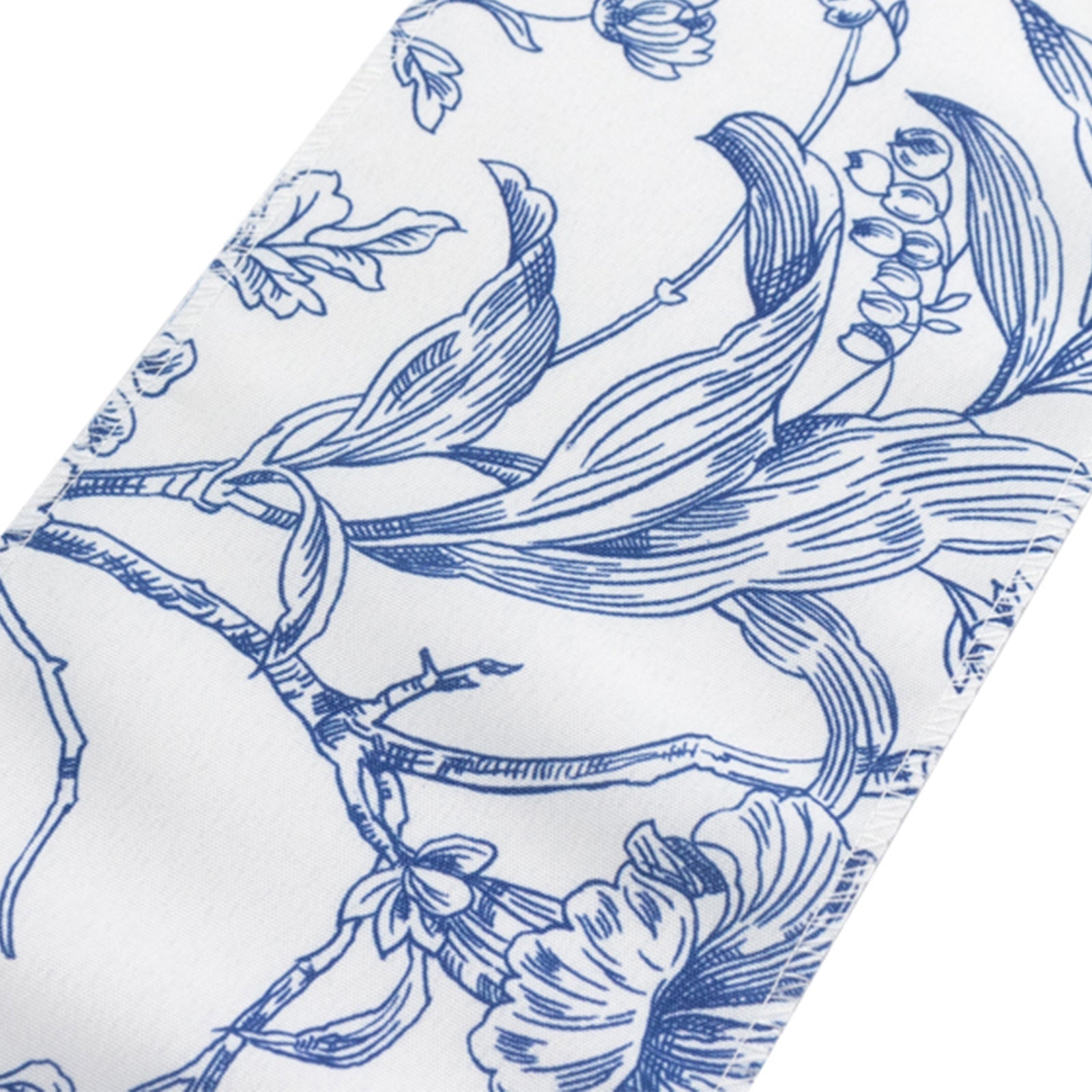 Wrinkle-Resistant Polyester Chair Sashes in White/Blue French Toile Floral Design for Weddings & Banquets