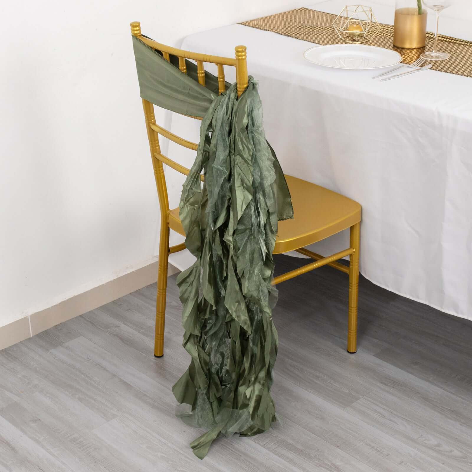 5-Piece Set of Dusty Sage Green Chiffon Satin Chair Sashes - Easy Install for Events