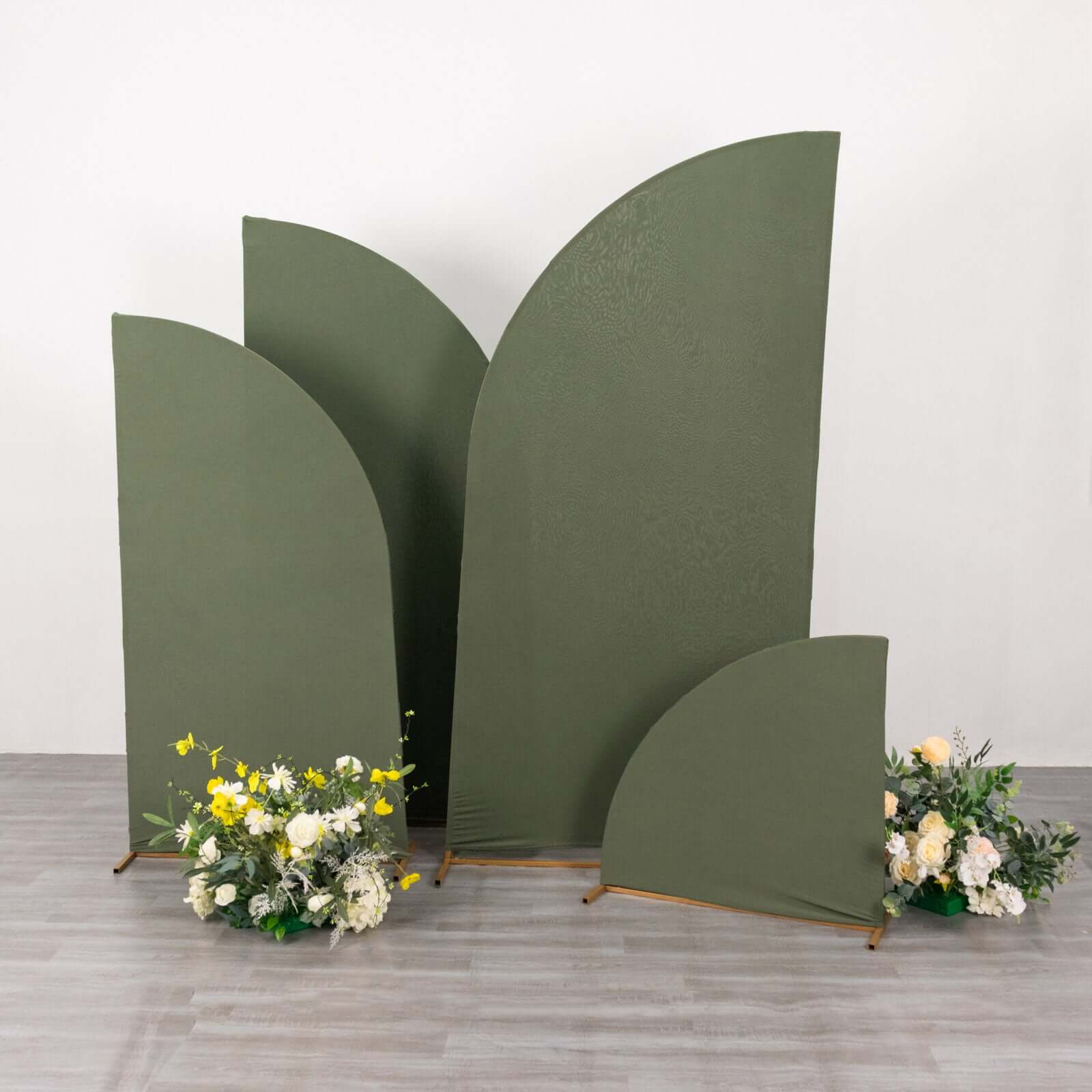 4-Piece Matte Dusty Sage Green Spandex Chiara Half Moon Wedding Arch Covers - 2.5ft, 5ft, 6ft, 7ft Sizes