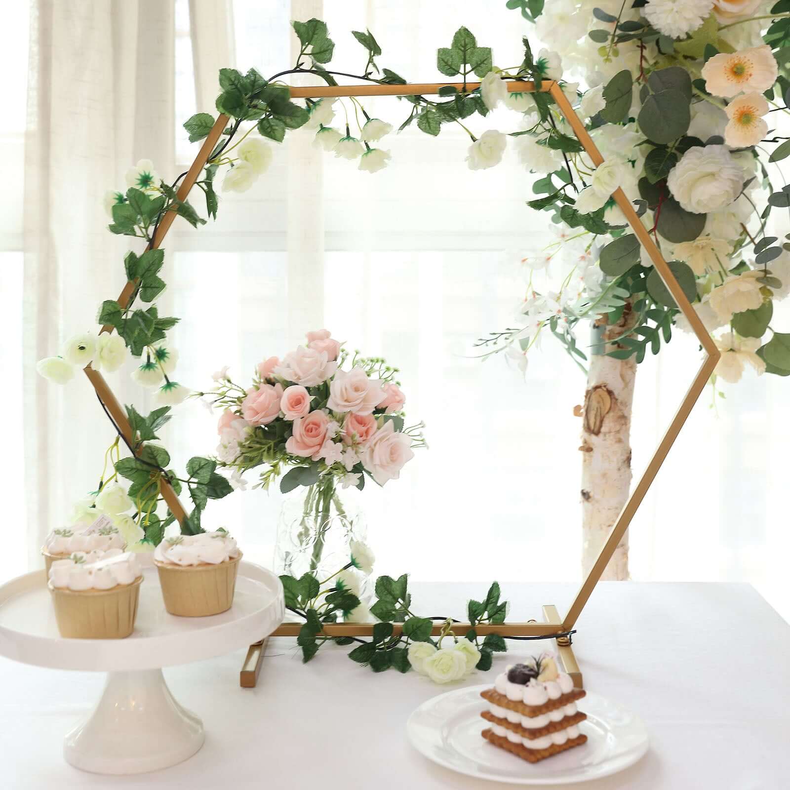Hot Sale! Gold Metal Hexagon Self - Standing Wedding Arch Table Centerpiece 21