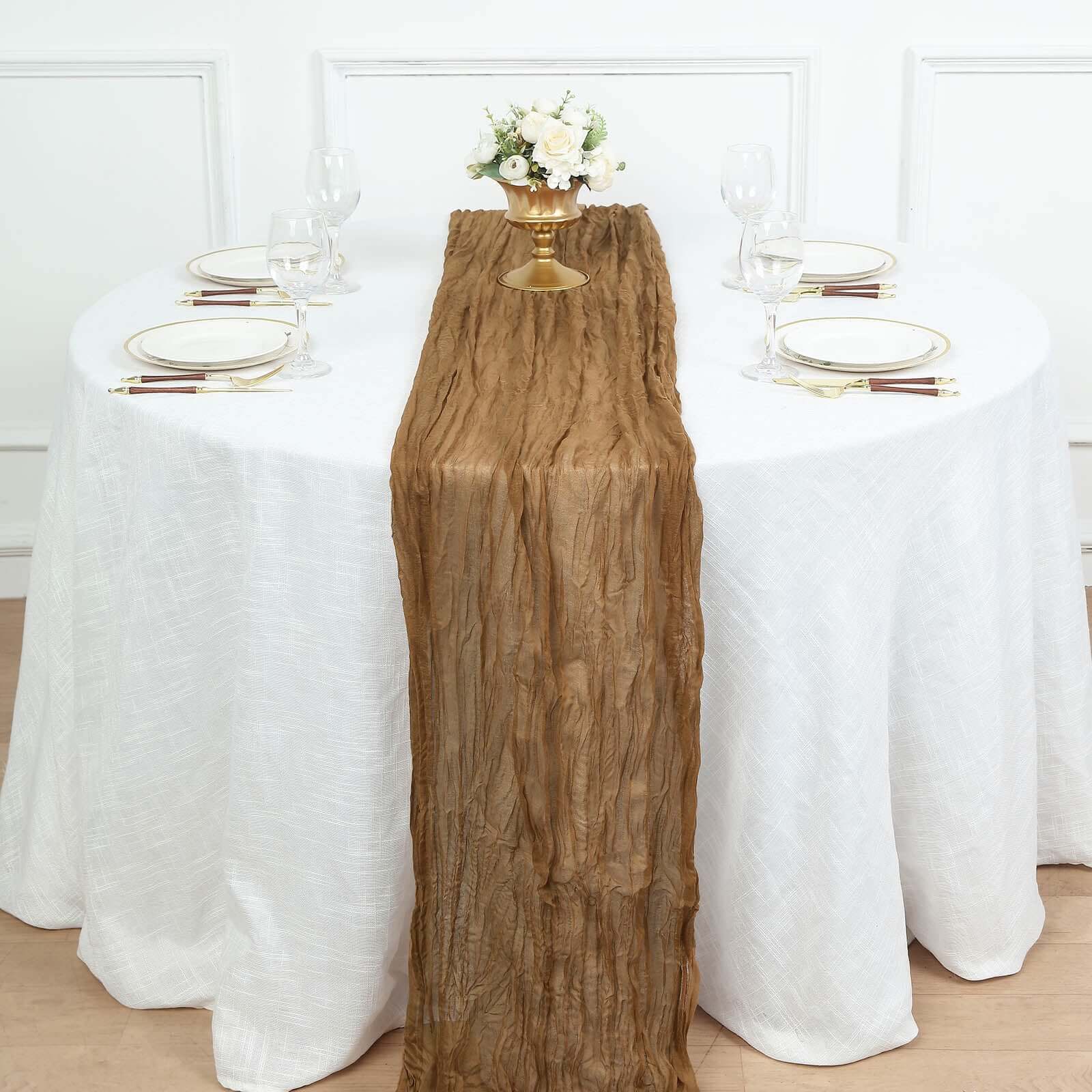 Exclusive 10ft Taupe Gauze Cheesecloth Table Runner - Rustic Boho Charm