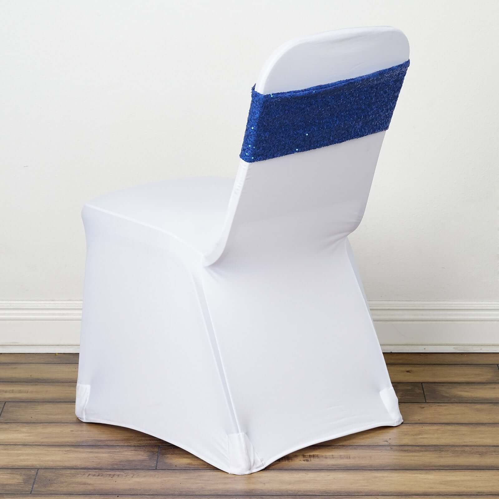 Special Offer! 5-Piece Royal Blue Sequin Spandex Stretch Chair Sashes for Weddings and Parties