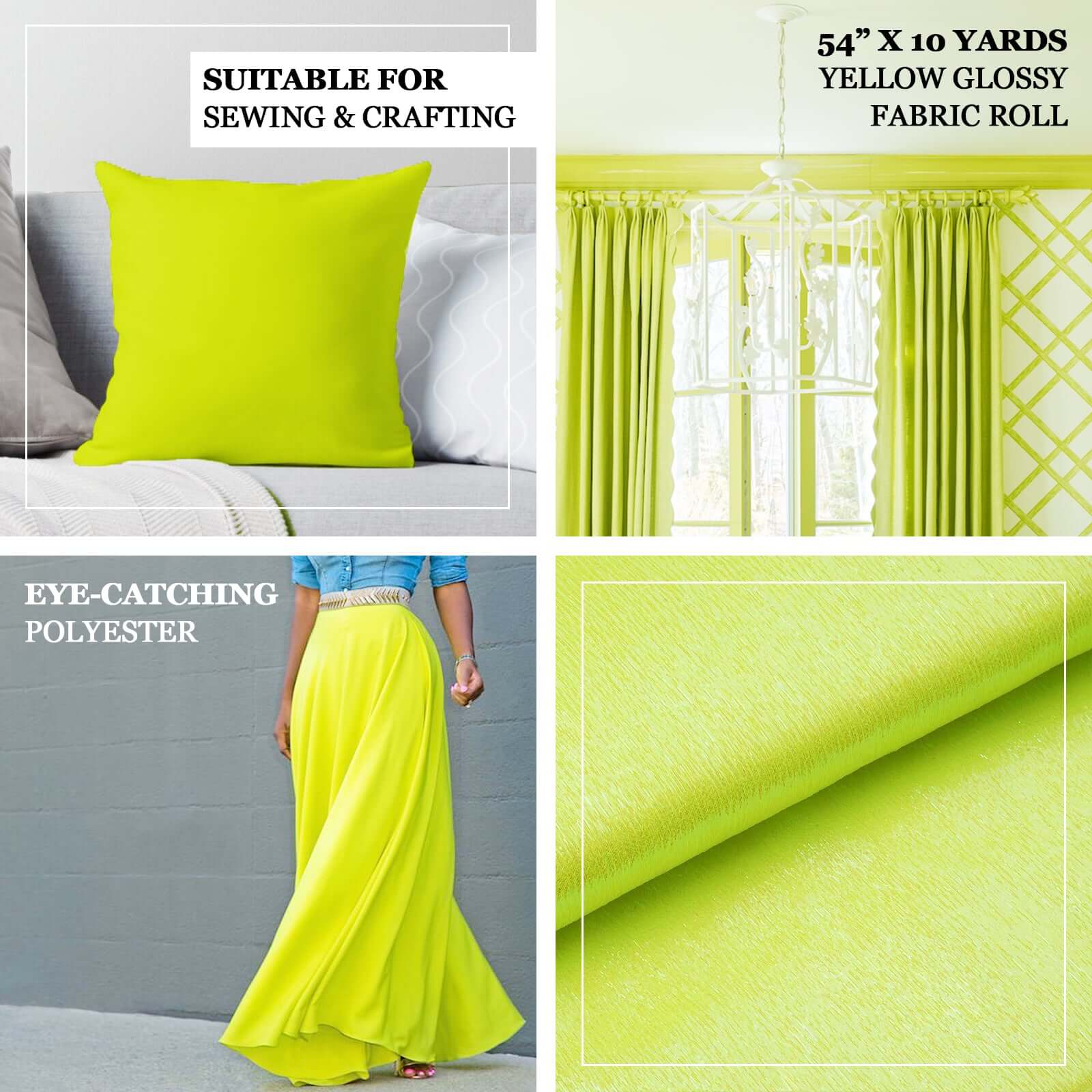 Get This 54-Inch Wide by 10-Yard Yellow Shiny Polyester Fabric Roll for Your DIY Needs