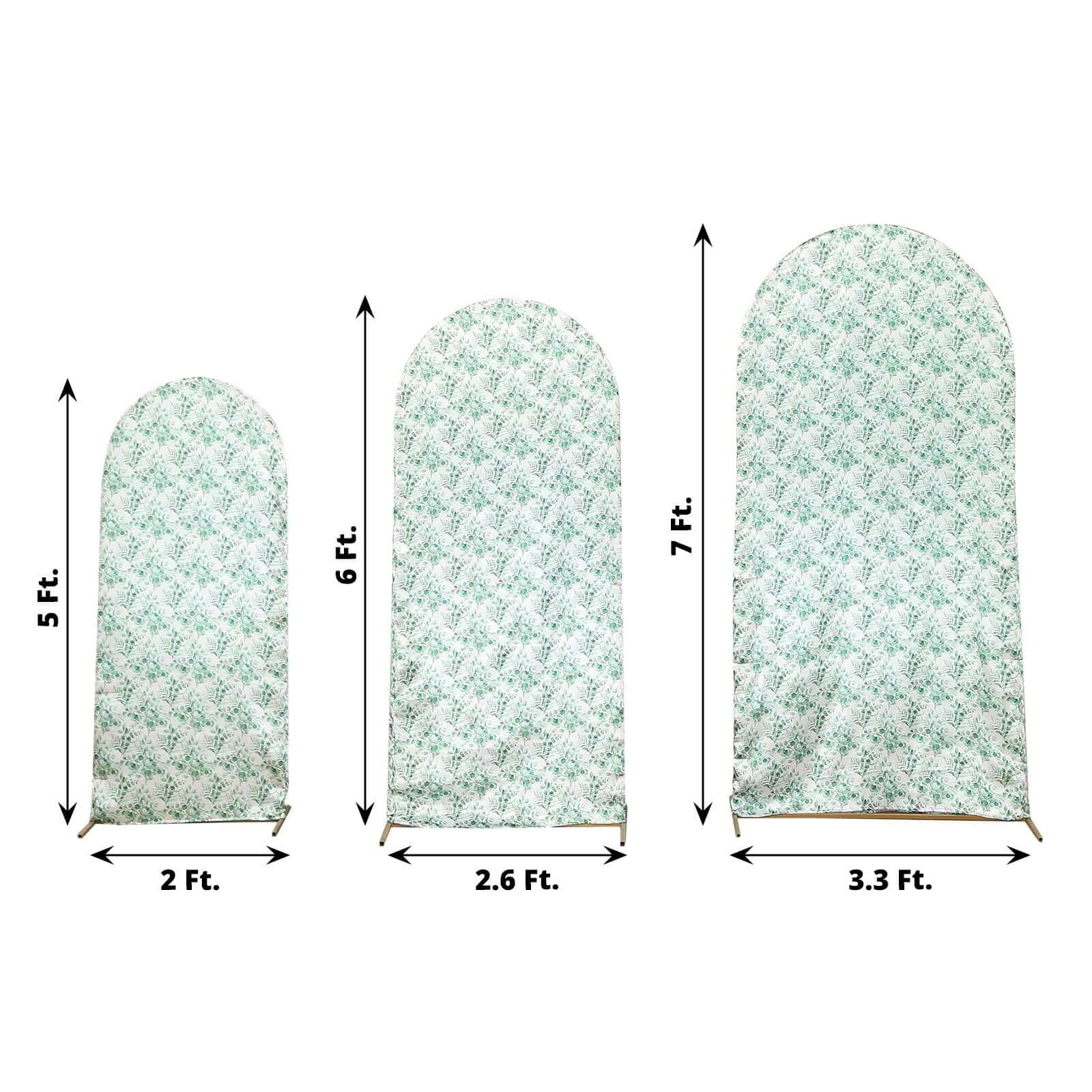 Hot! Set of 3 Satin Wedding Arch Covers with Eucalyptus Leaves Print - 5ft, 6ft, 7ft