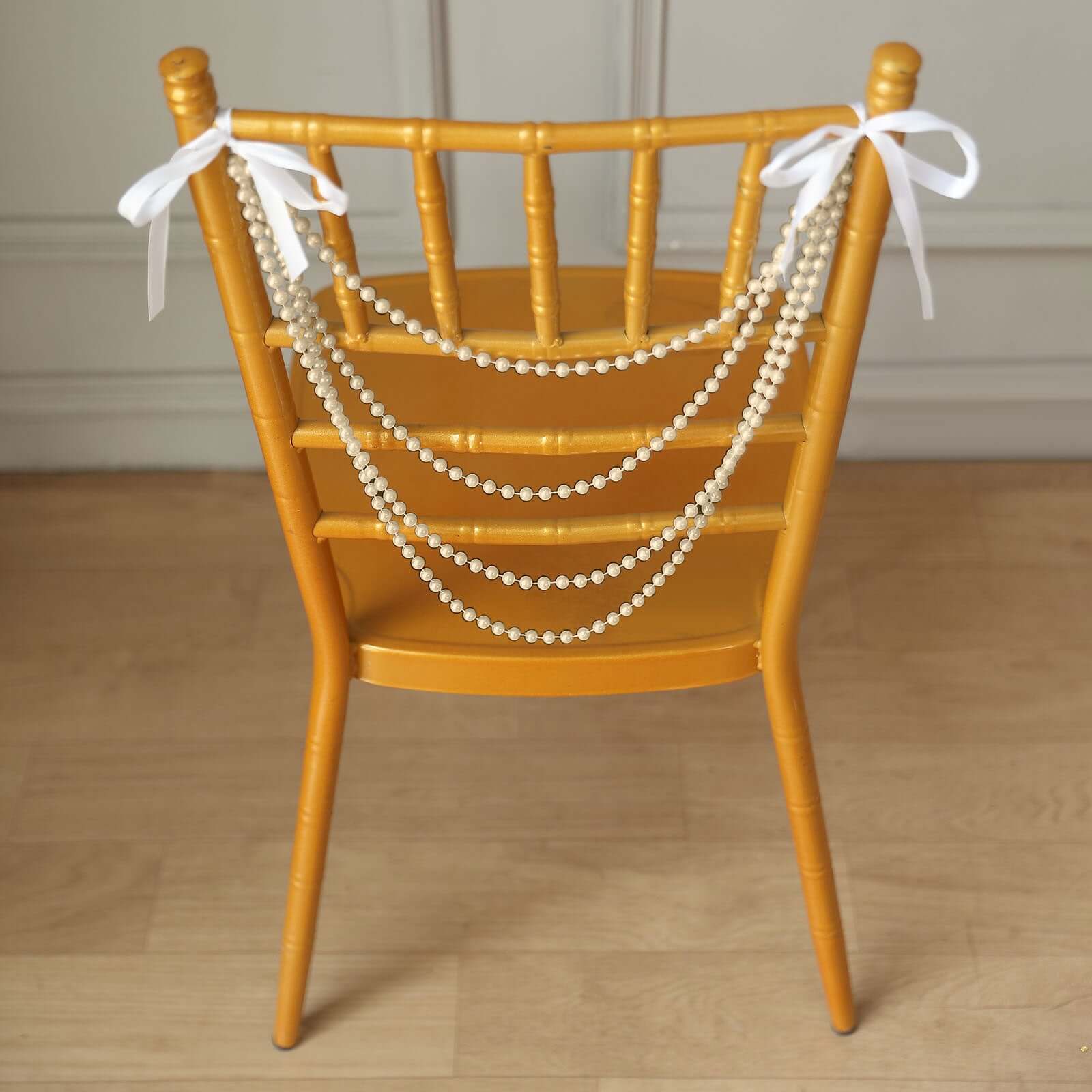 Ivory Faux Pearl Beaded 16-Foot Chair Back Garland Sash - Pre-Tied Gatsby Style for Chiavari Chairs