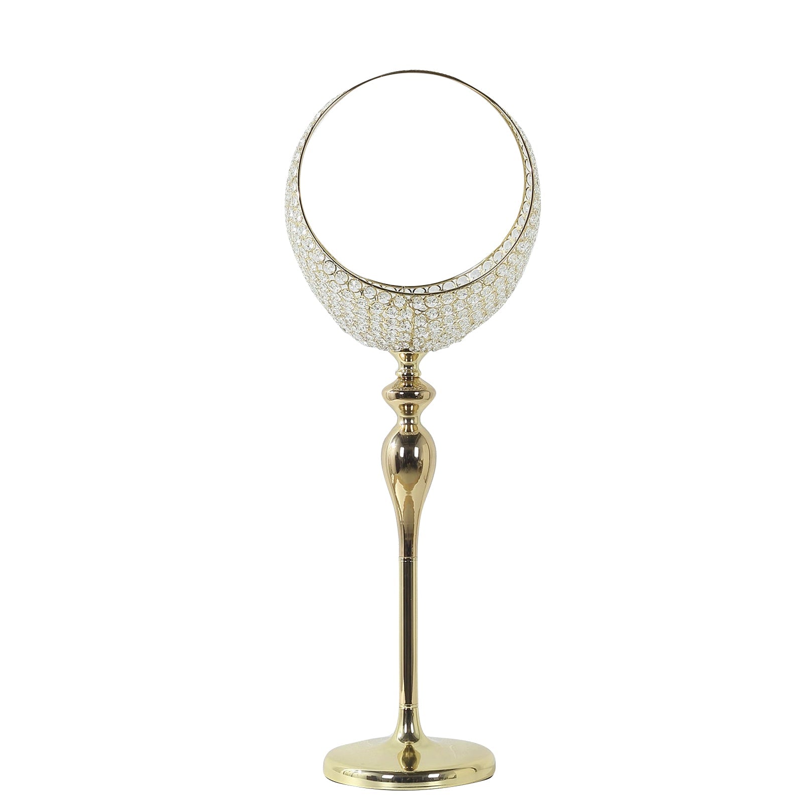 Promo! 4.5ft Tall Gold Metal Crystal Beaded Candle Holder Stand, Half Moon Basket Design for Wedding Centerpiece