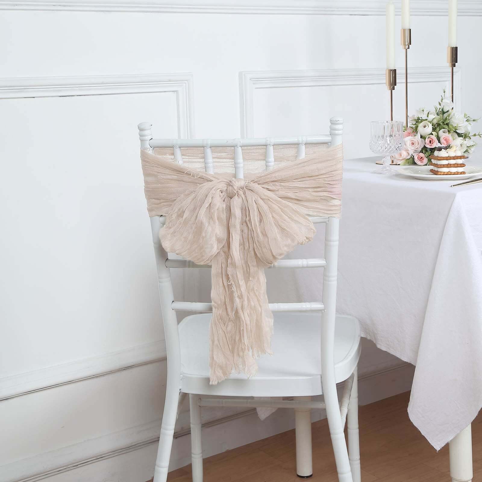 Hot Sale! 5-Piece Nude Beige Cheesecloth Gauze Chair Sashes for Boho Decor