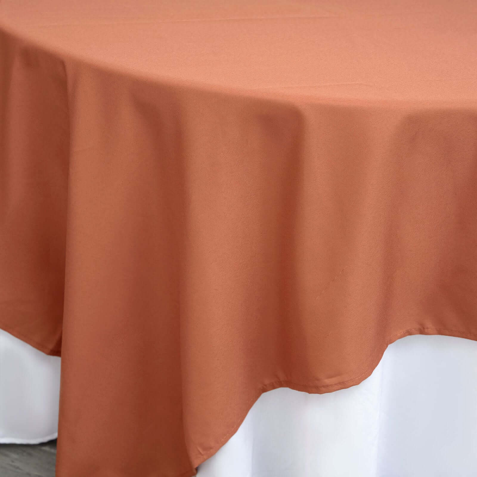 Superb 90x90 Square Polyester Tablecloth in Terracotta (Rust) - Wrinkle-Free & Durable
