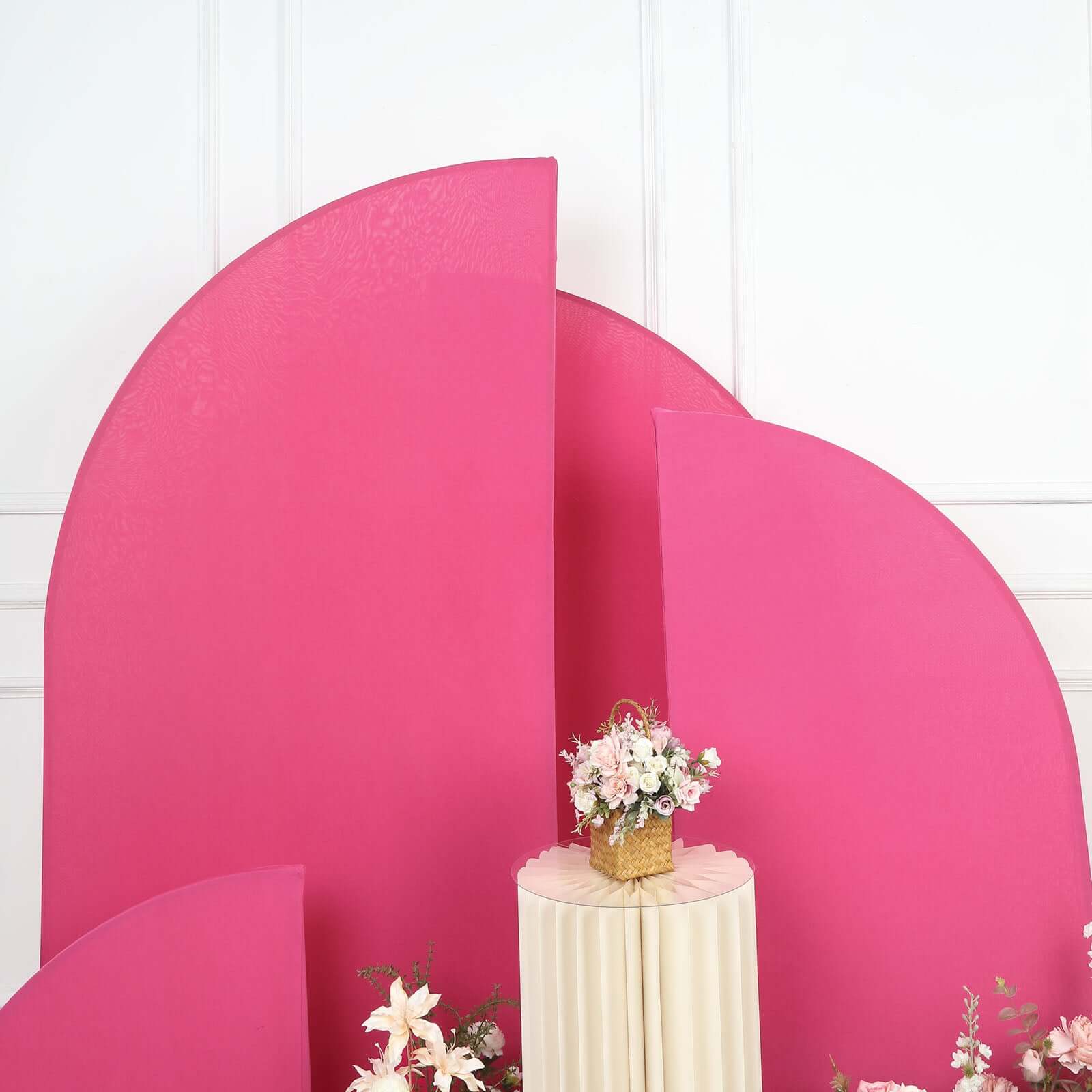 Hot Deal! Custom Fitted Set of 4 Matte Fuchsia Spandex Half Moon Wedding Arch Covers in 4 Sizes