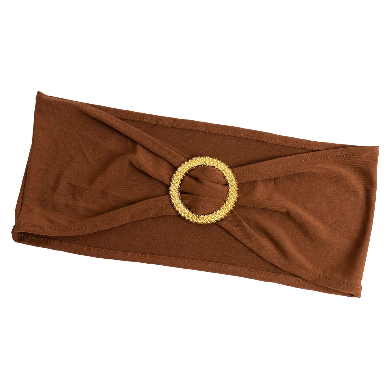 Hot Sale! 5-Piece Set of Reusable Cinnamon Brown Spandex Chair Sashes with Gold Rhinestone Buckles, 5x14