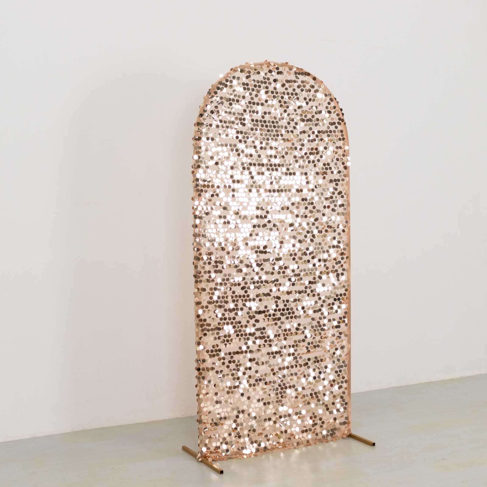 Sparkly Rose Gold 6ft Sequin Wedding Arch Cover for Round Top Stand - Ideal Decor!