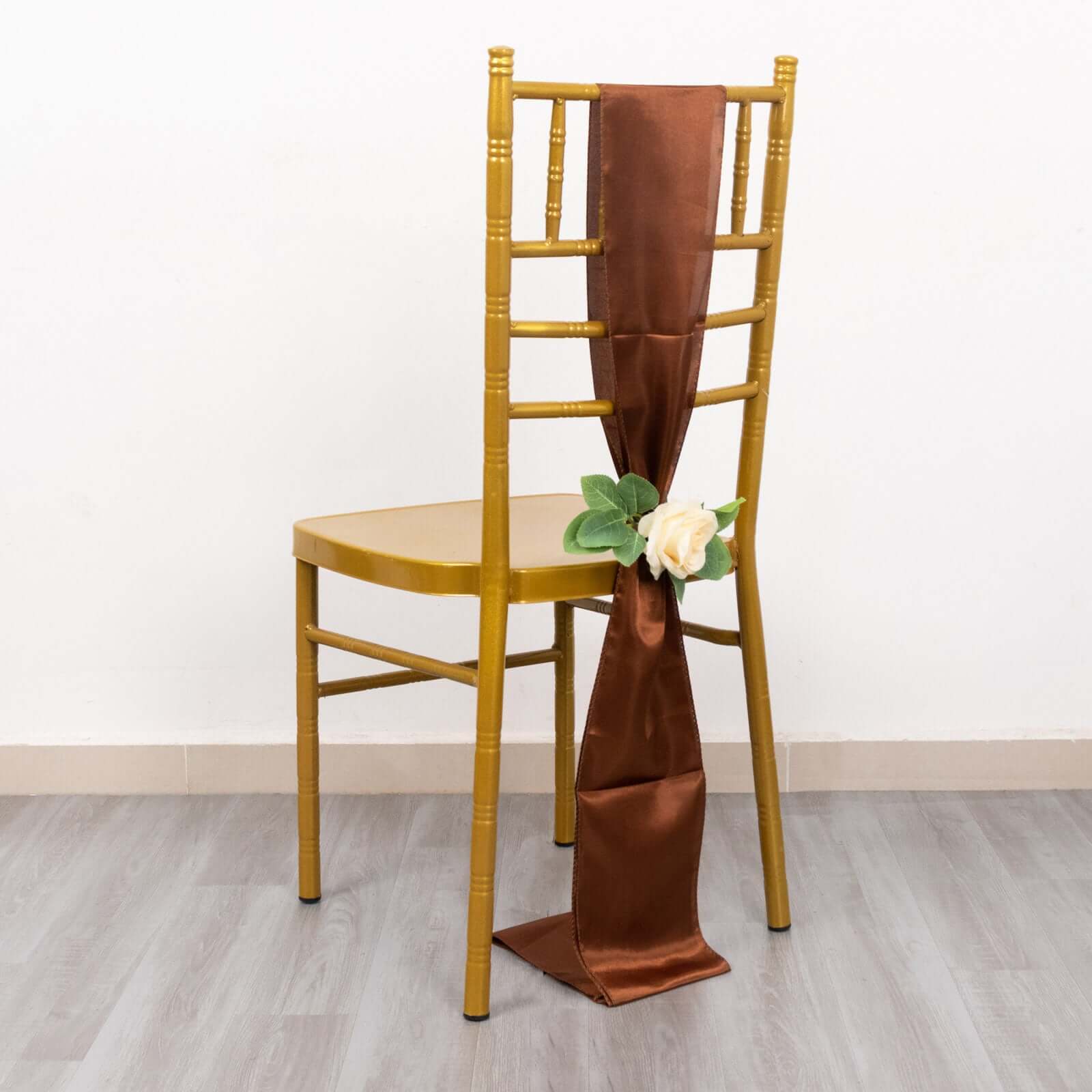 Hot Sale! 5-Piece Set of Cinnamon Brown Satin Chair Sashes with Shiny Finish (6x106)