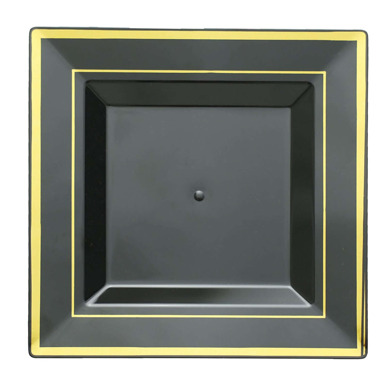 10-Piece Set of Durable Disposable Black Square Salad & Dessert Plates with Gold Trim, 7 Inches