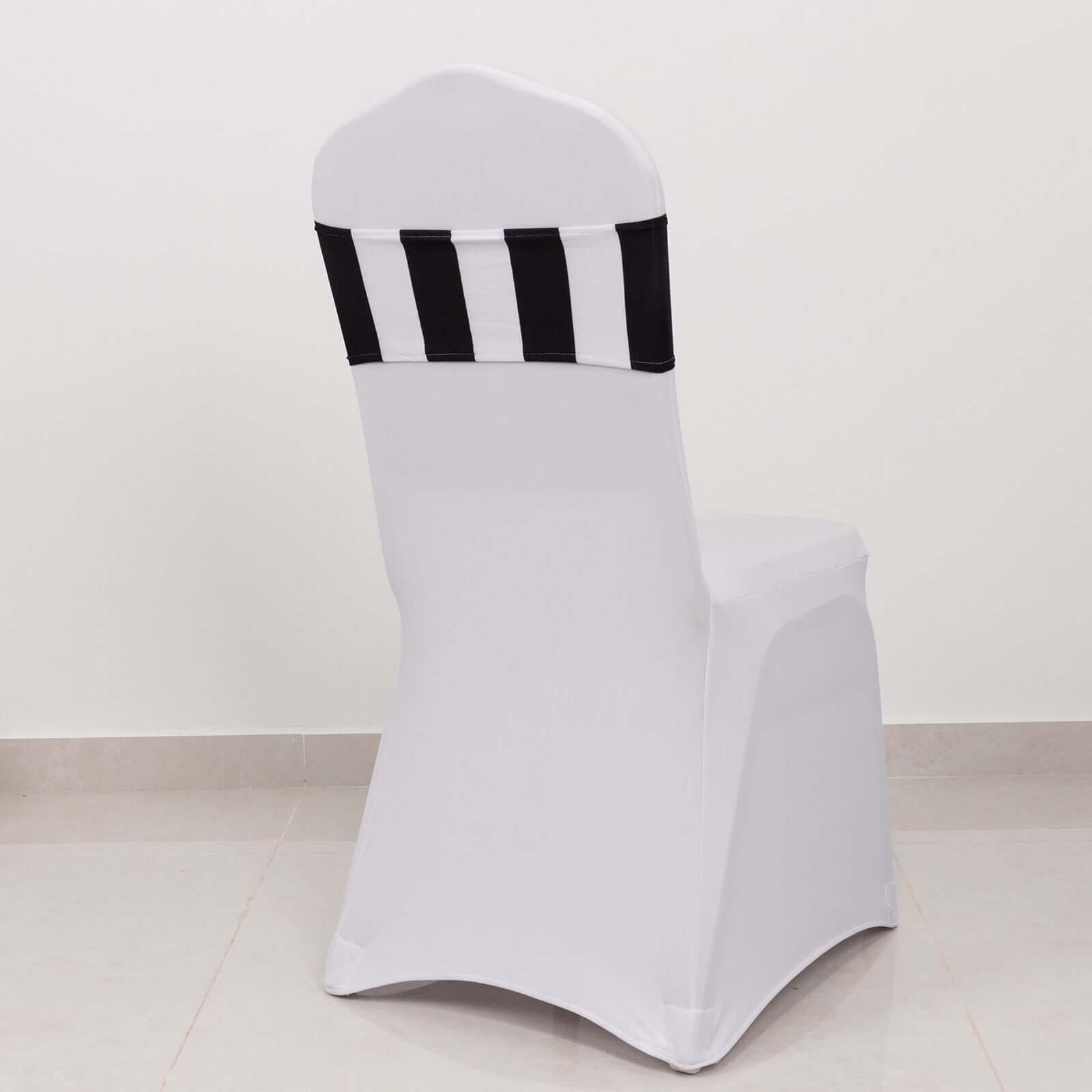 5-Pack Black/White Vertical Striped Spandex Chair Sashes - Wrinkle-Free & Easy to Use for Stunning Decor