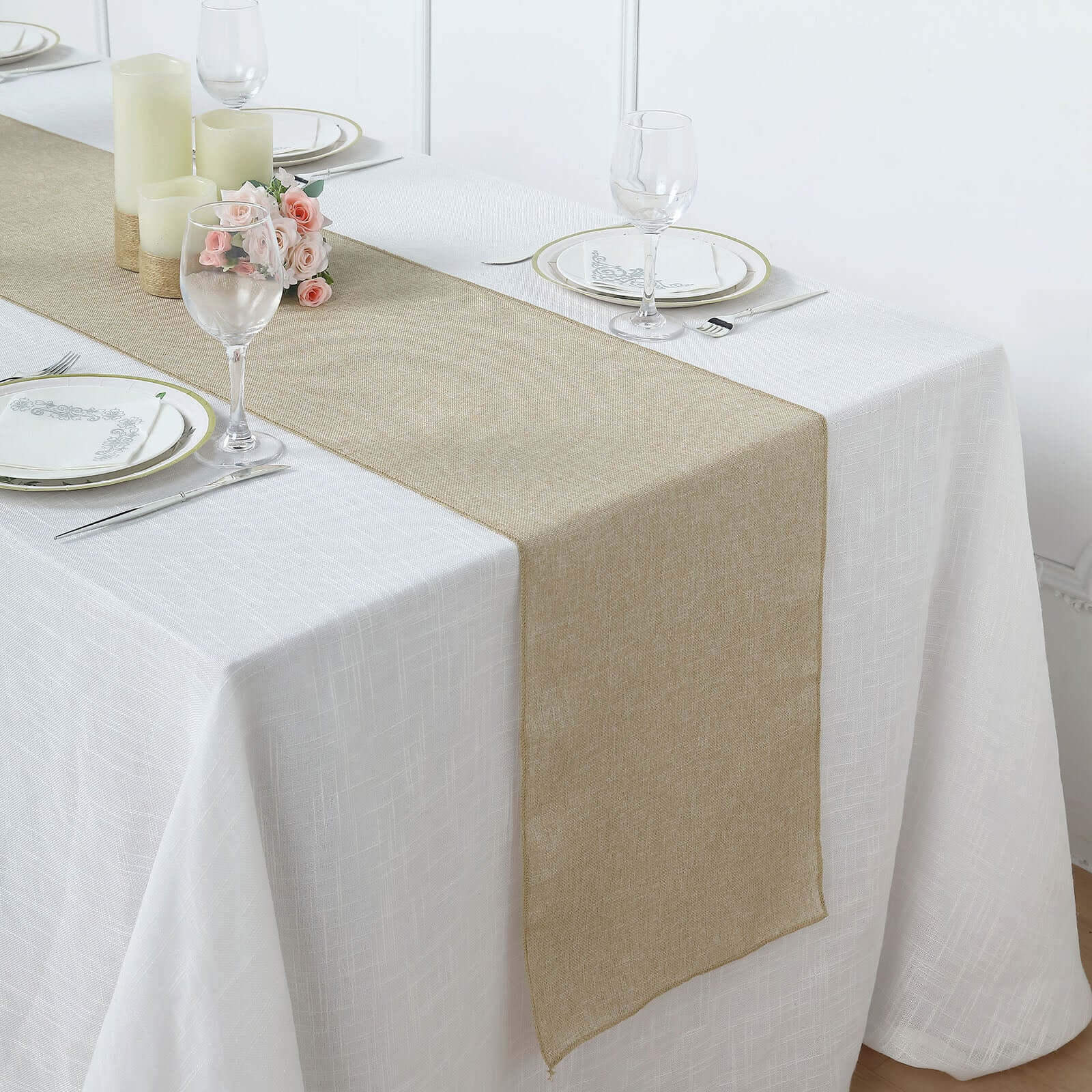 Hot! Natural Faux Linen 14x108 Table Runner for Rustic Decor