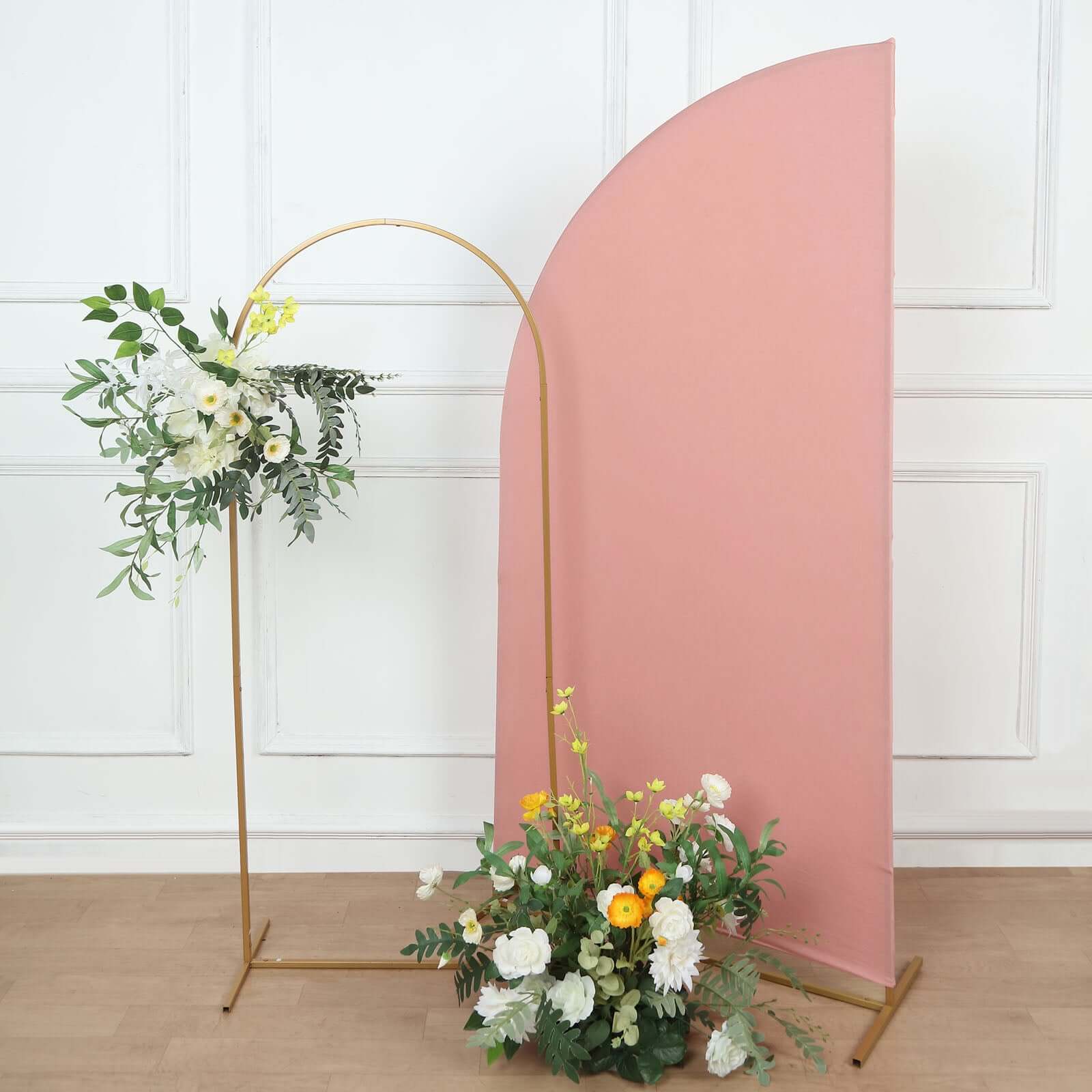 Custom-Fitted 6ft Matte Dusty Rose Spandex Half Moon Chiara Wedding Arch Backdrop Cover