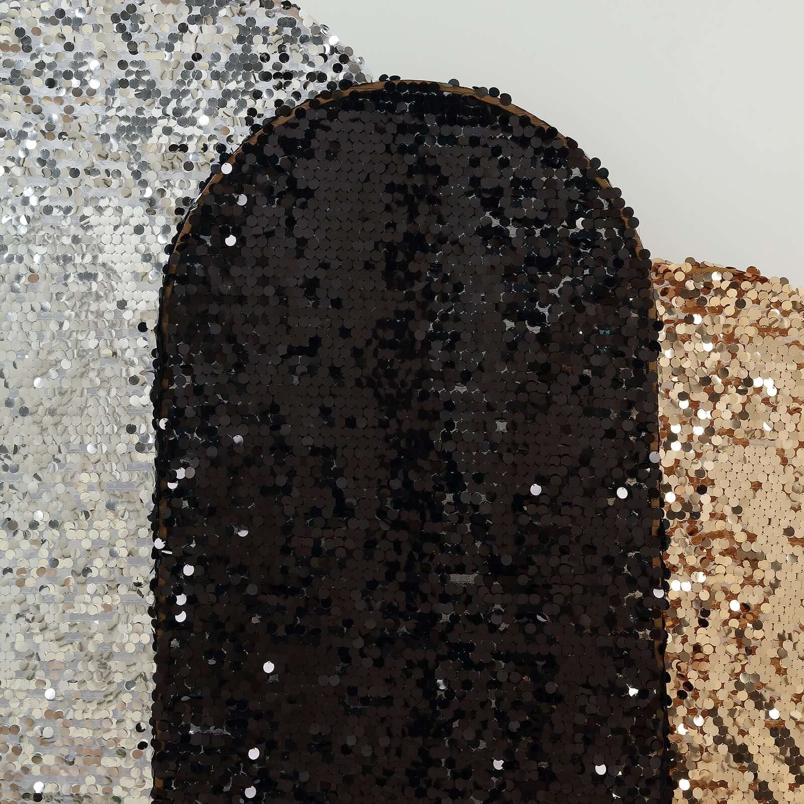 Hot Sale! 6ft Double-Sided Sparkly Black Payette Sequin Cover for Round Top Wedding Arch