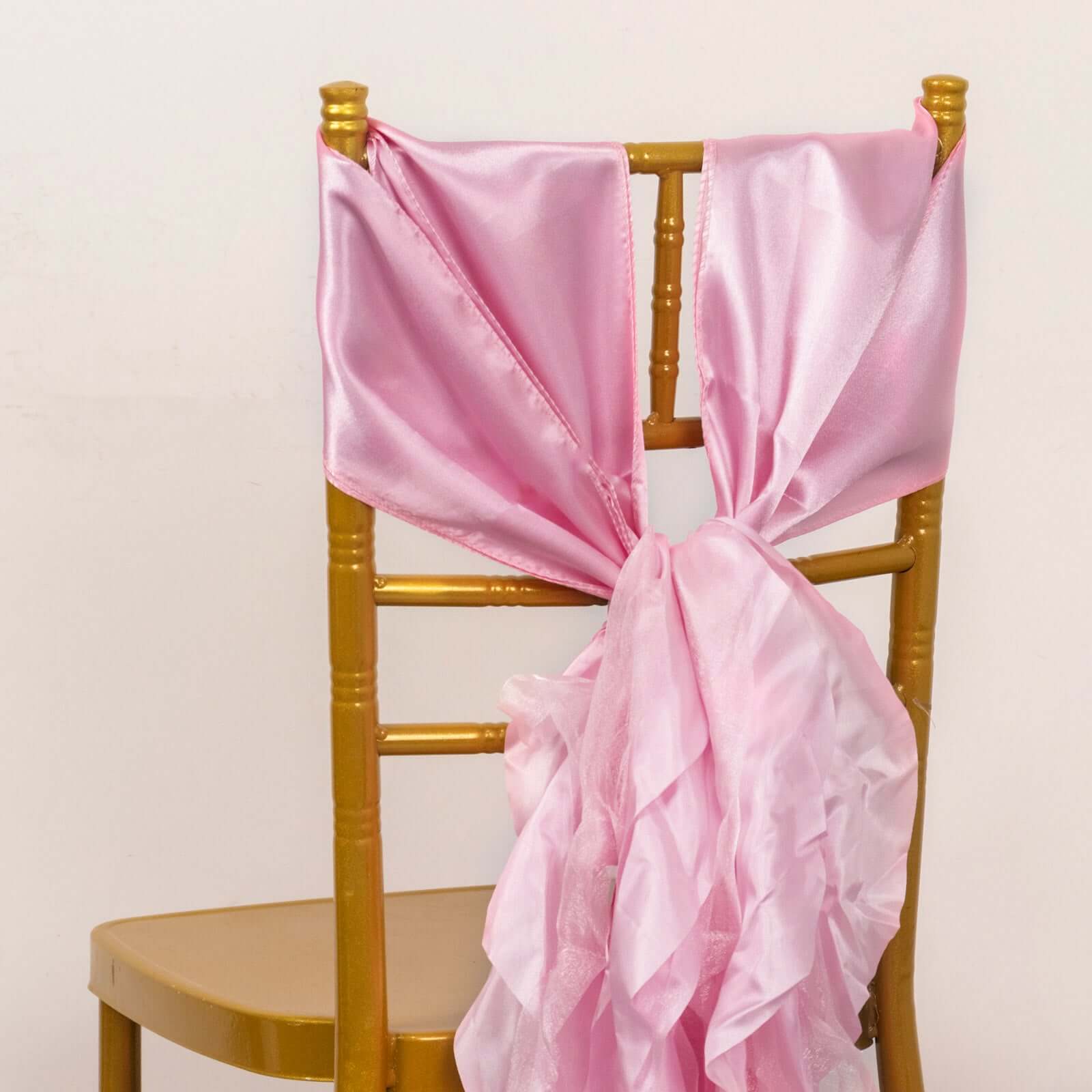 5-Piece Pink Chiffon Satin Curly Willow Chair Sashes - Effortless Installation