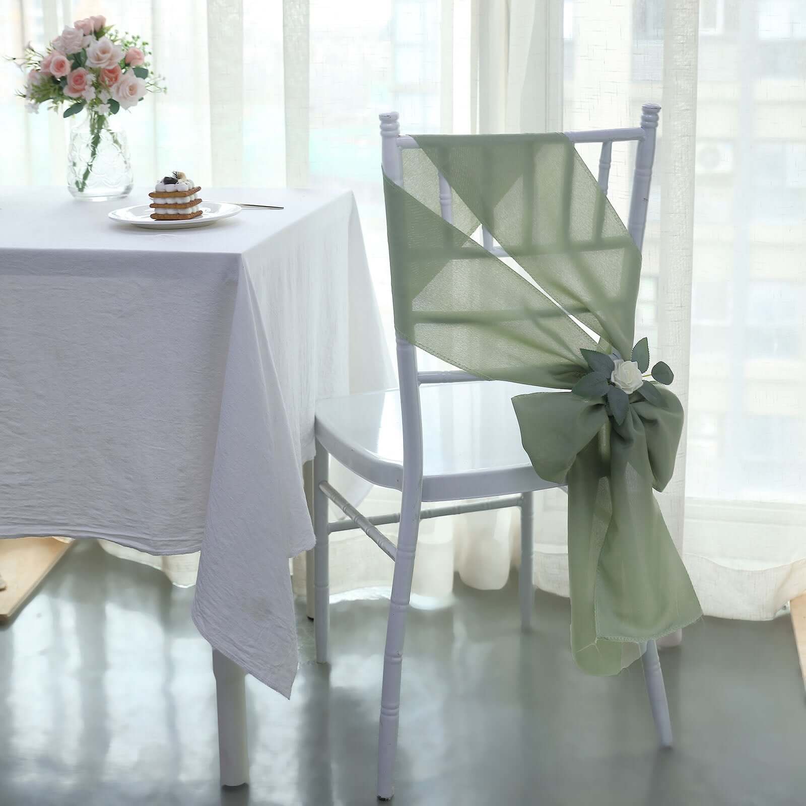 5-Pack Dusty Sage Green Polyester Chair Sashes - Perfect for Events!