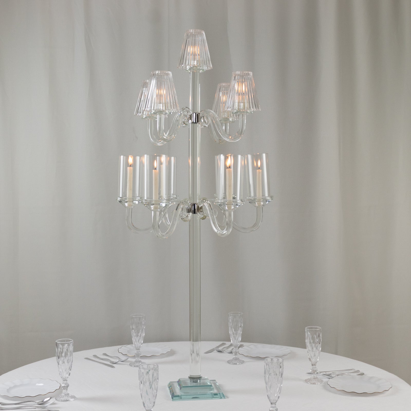 Hot Deal! 11-Arm Crystal Glass Candelabra for Weddings and Home Decor, Fits Taper & Tealight Candles