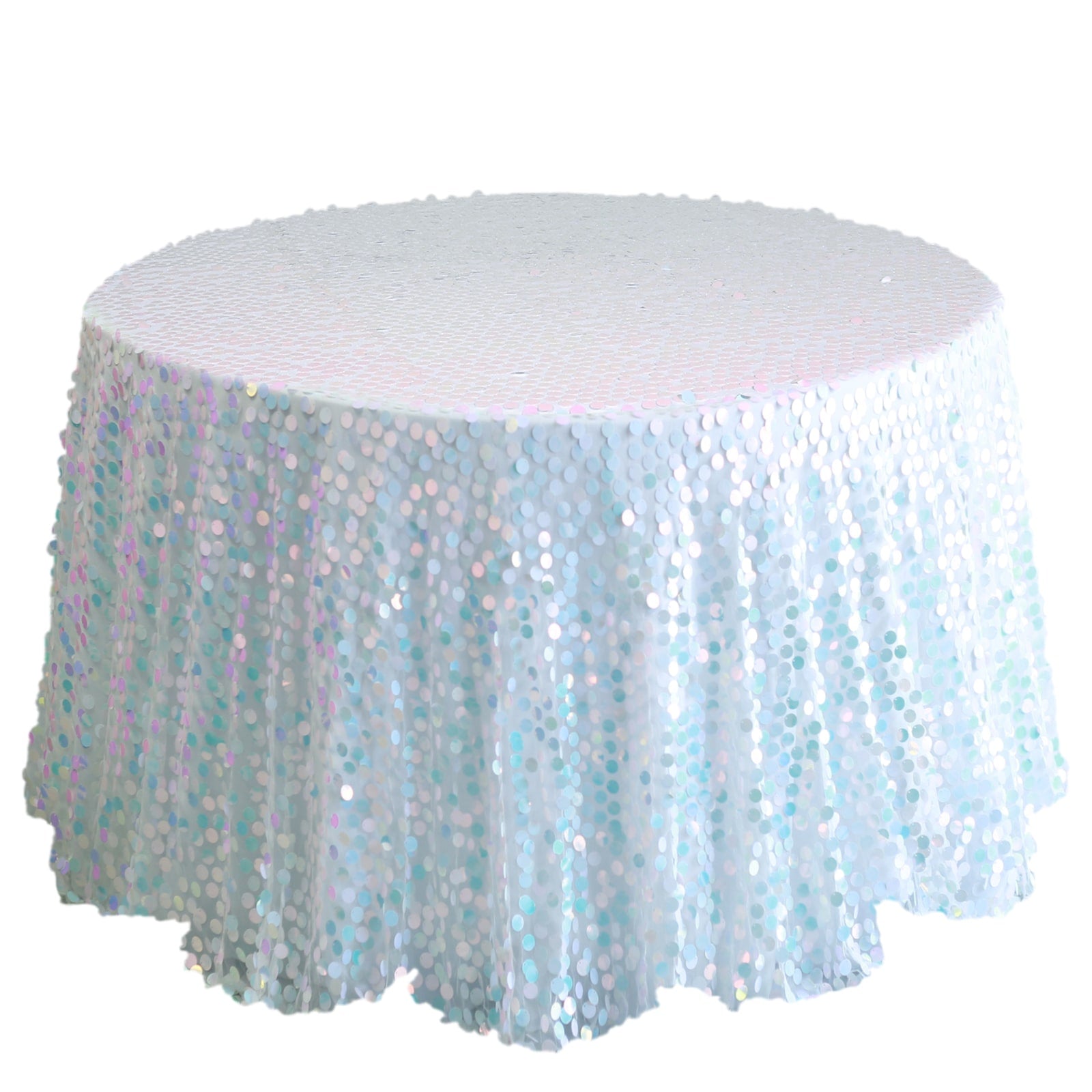 120-Inch Seamless Iridescent Blue Round Sequin Tablecloth for Big Payette Tables