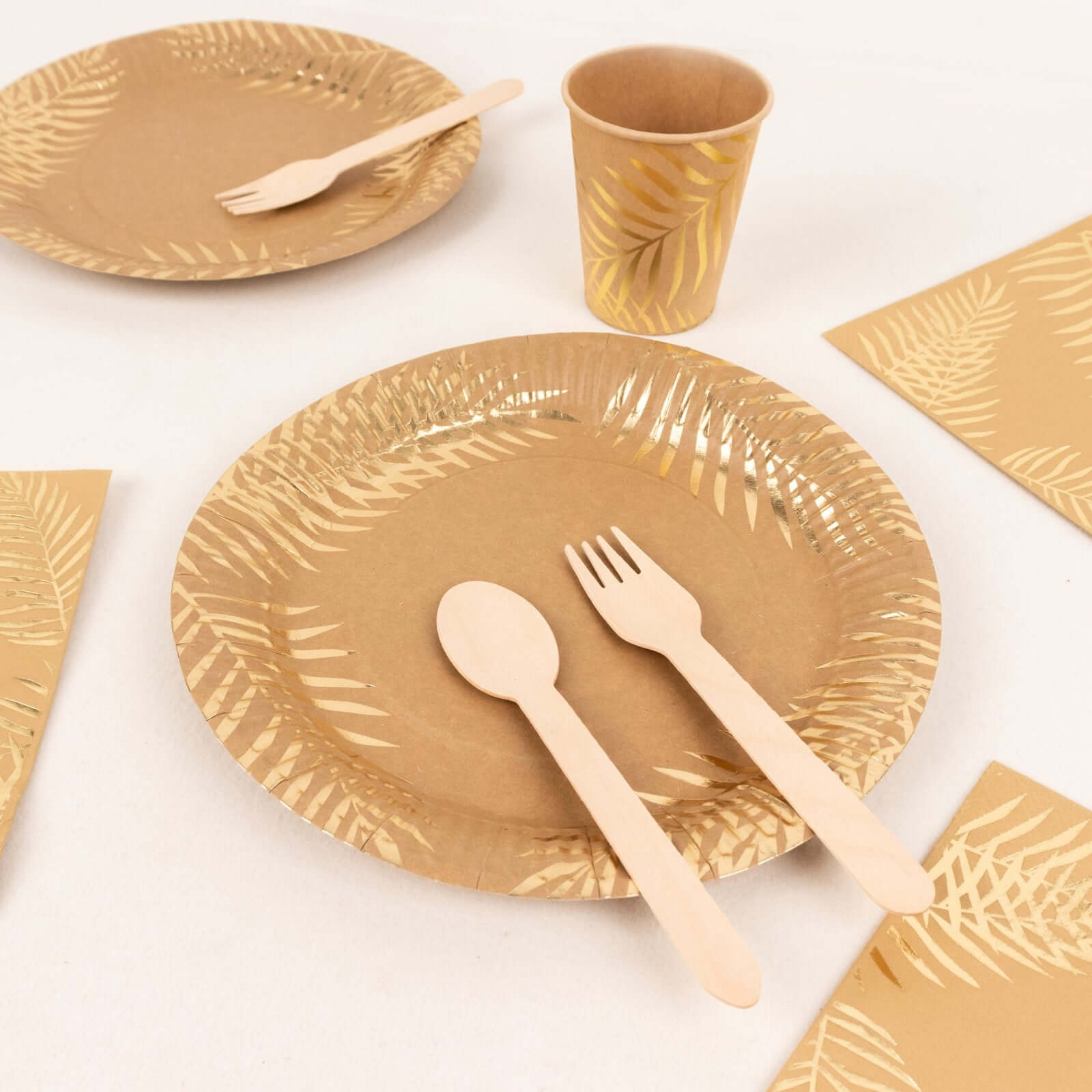 Hot Deal! 72-Piece Disposable Paper Dinnerware Set with Gold Foil Palm Leaves Print
