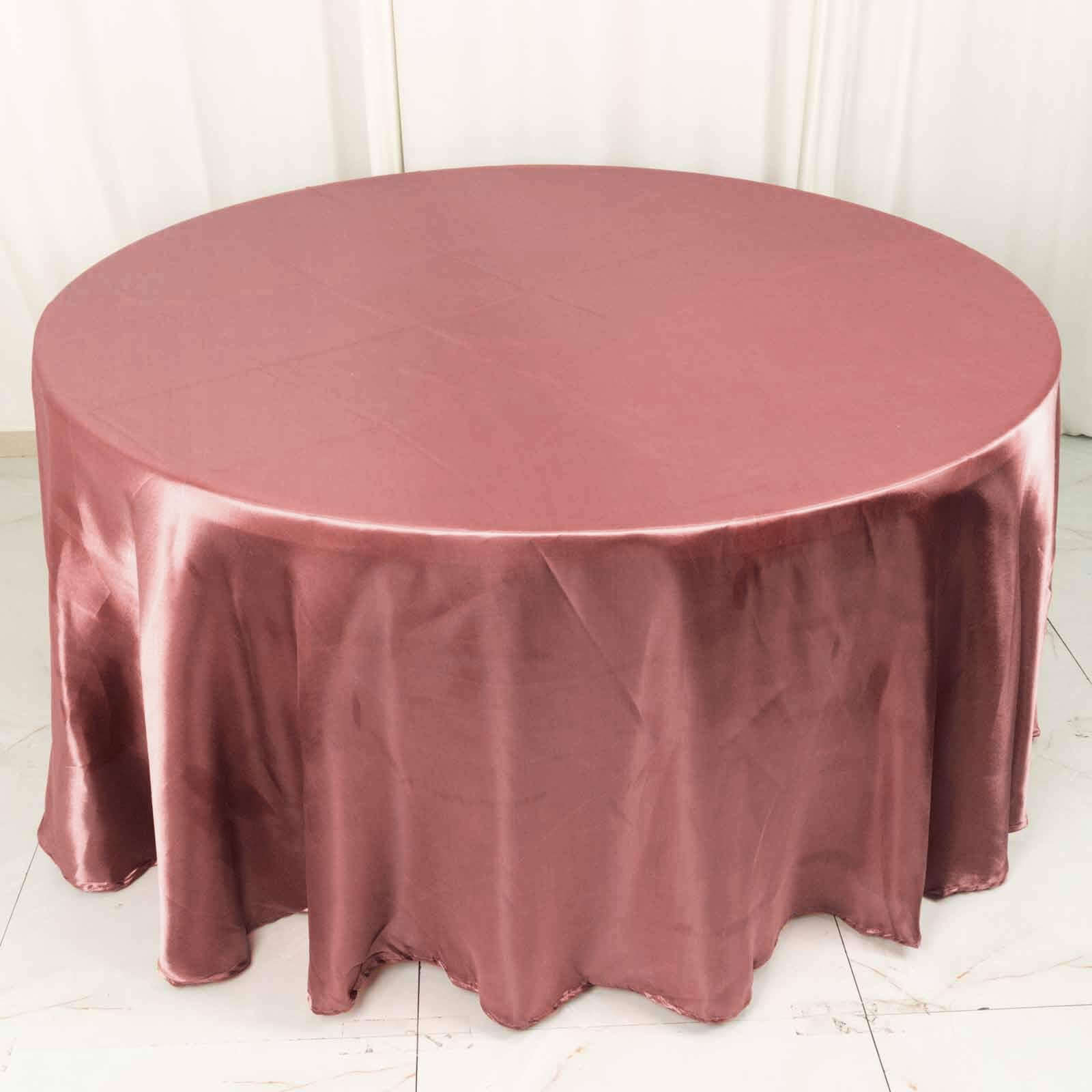 Hot Sale! Stylish Seamless 120-Inch Round Satin Tablecloth in Cinnamon Rose Color