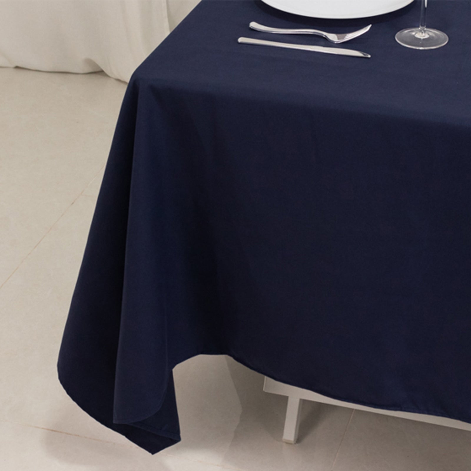 Wrinkle-Resistant Navy Blue 70x70 Cotton Blend Square Tablecloth