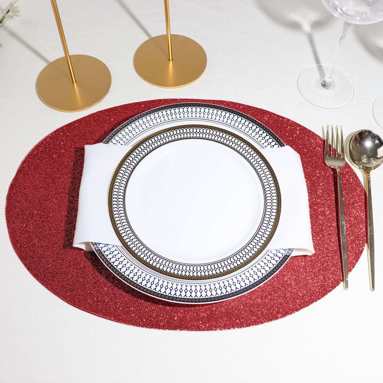 Hot! 6-Pack Burgundy Glitter Oval Non-Slip Dining Placemats 12x18