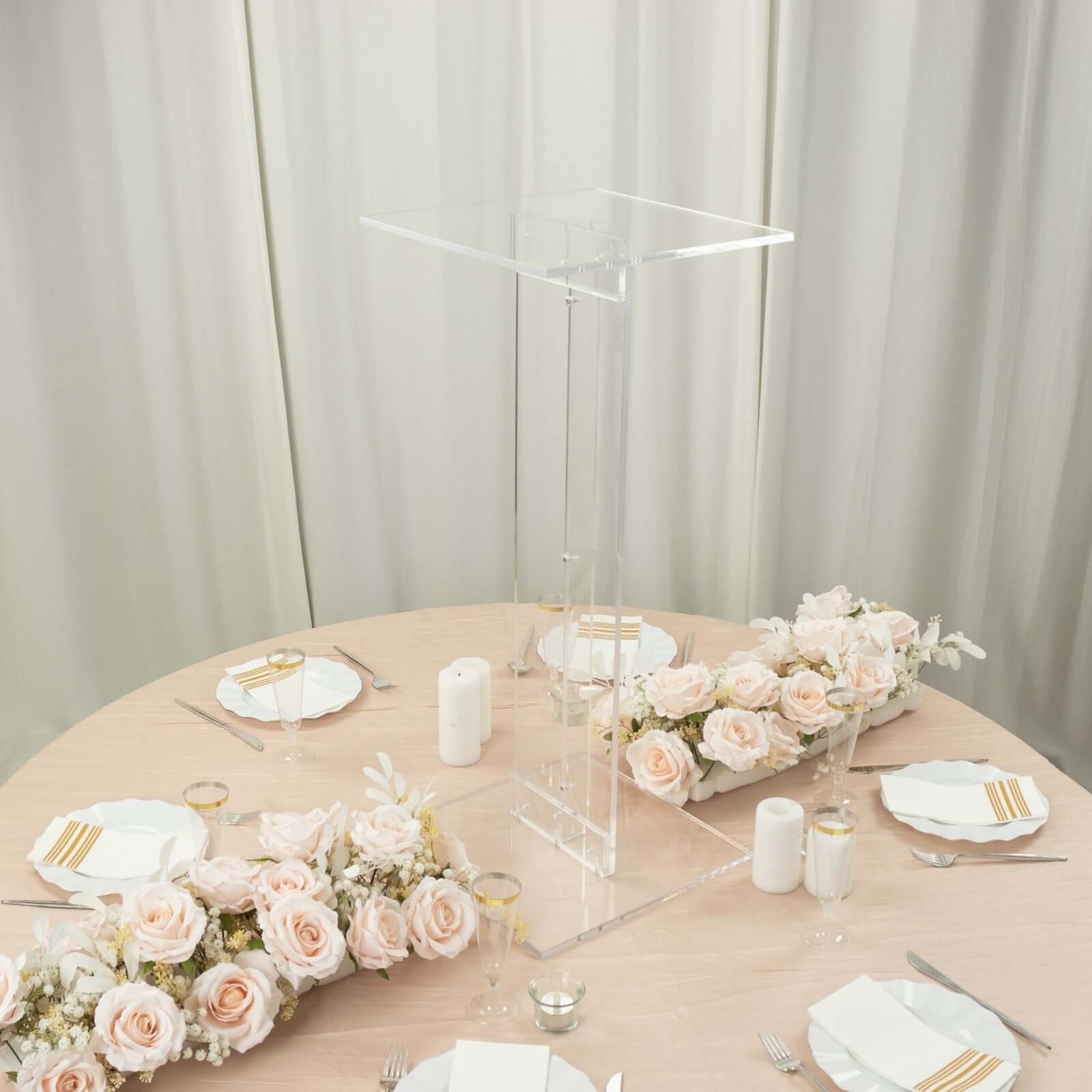 Clear Acrylic Flower Pedestal Display Stand with Square Bases - 10mm Thick, 32" Tall
